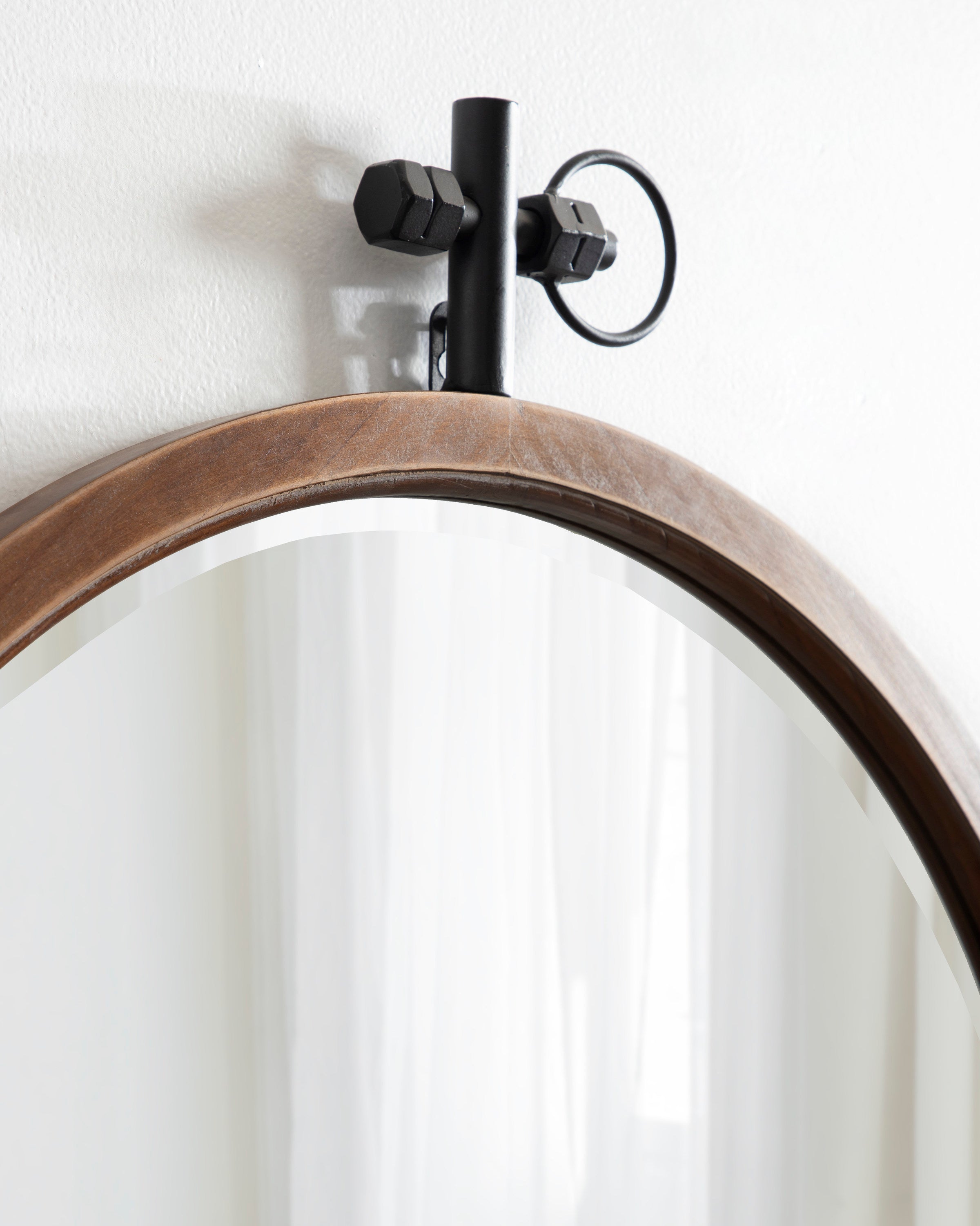 Round Mirror Walnut Brown 24x28 7