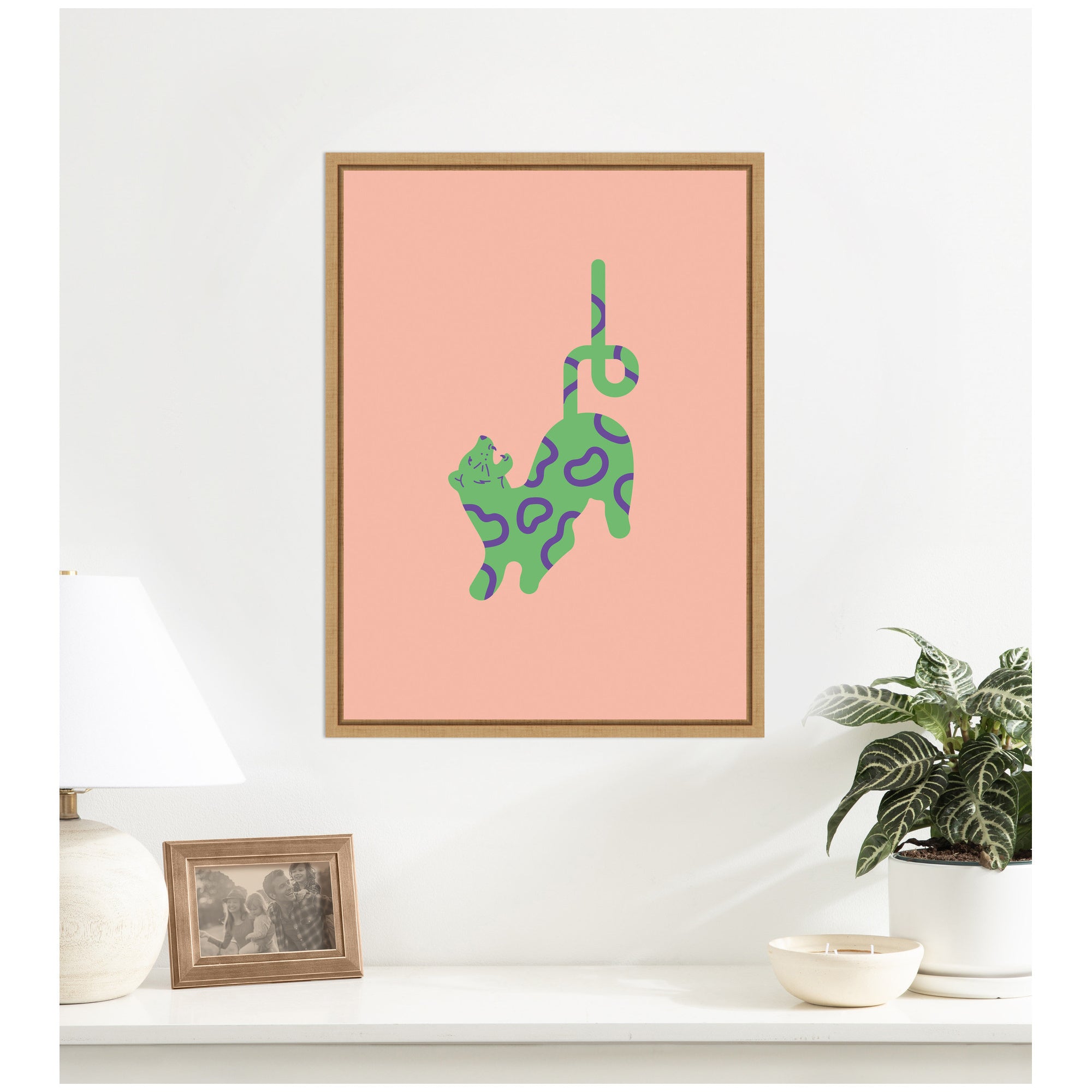 Green Leopard by Laura Moss Framed Canvas Wall Art Print