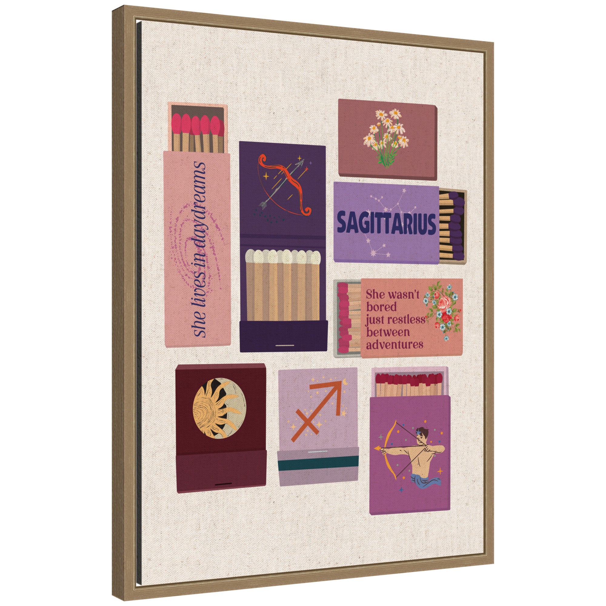 Sagittarius Matchbooks Linen FC by Megan Ryan Framed Canvas Wall Art Print