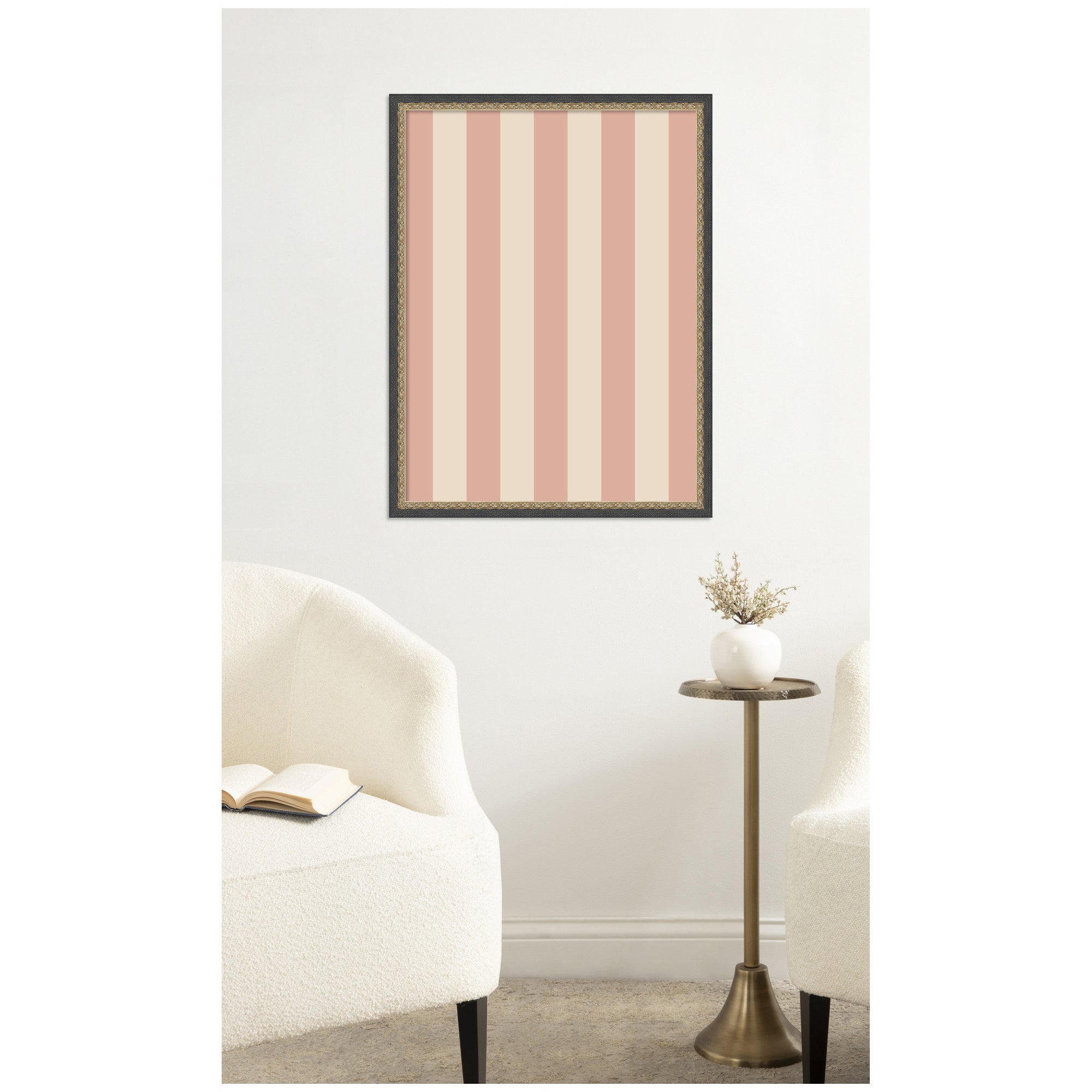 Framed Fabric Pinboard Wide Stripes Pink Wall Organization