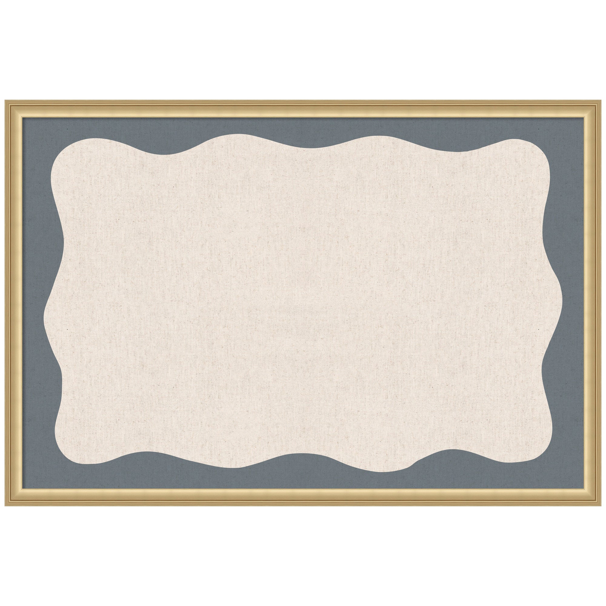 Framed Fabric Pinboard Wavy Linen and Smokey Blue Wall Organization