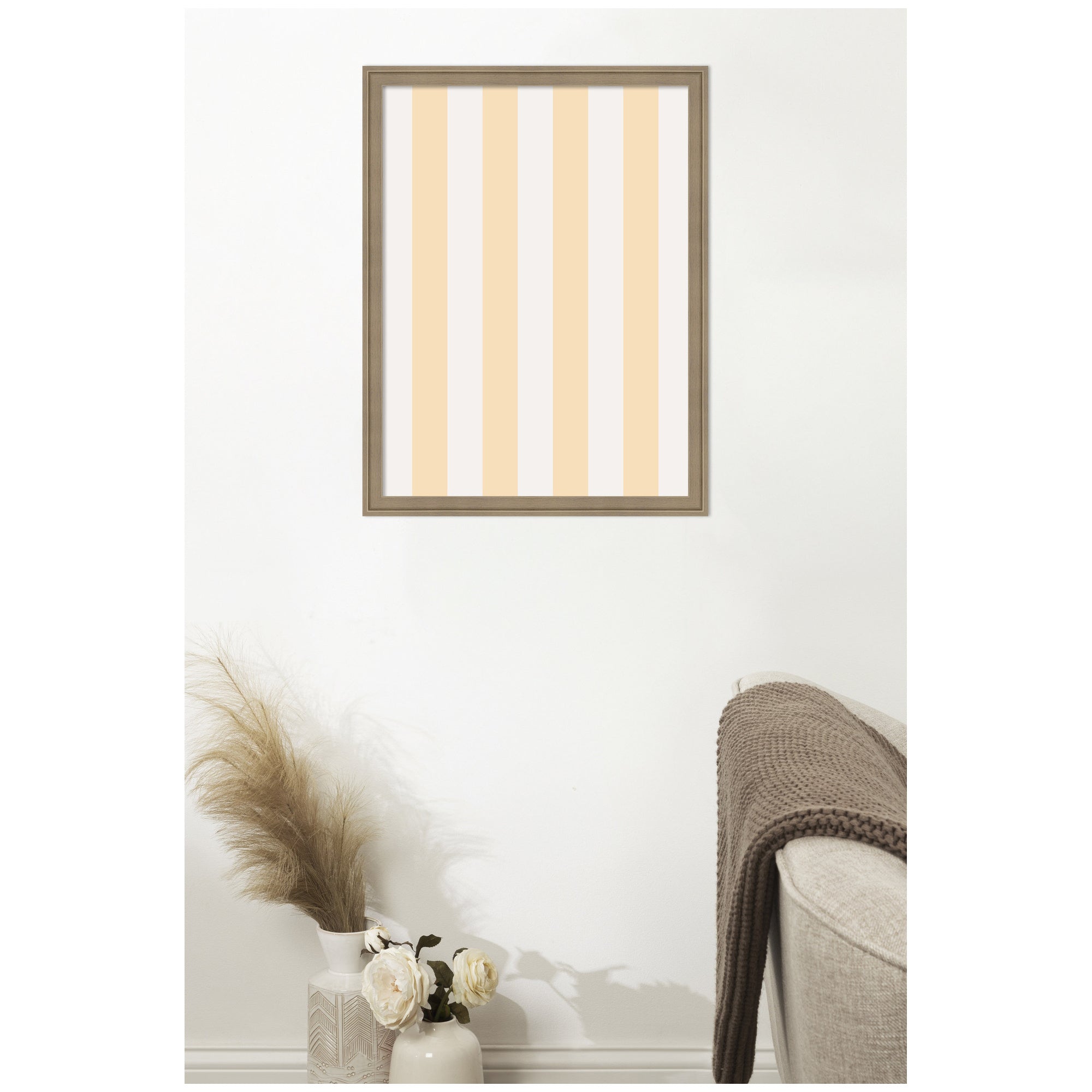 Framed Fabric Pinboard Wide Stripes Yellow Wall Organization
