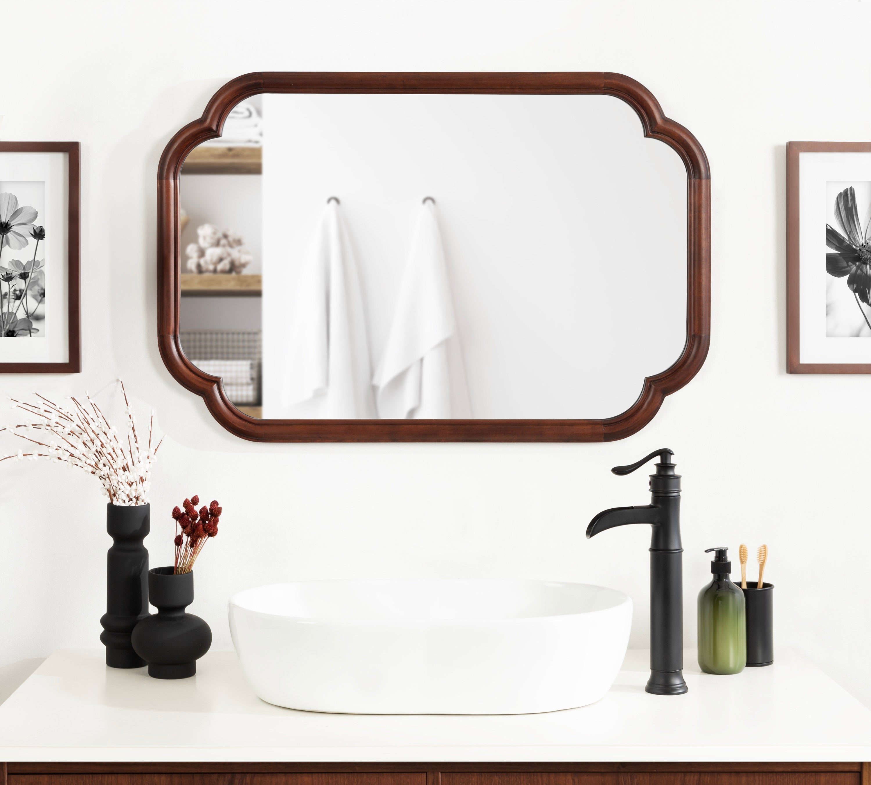 Scallop Mirror Walnut Brown 24x36 7