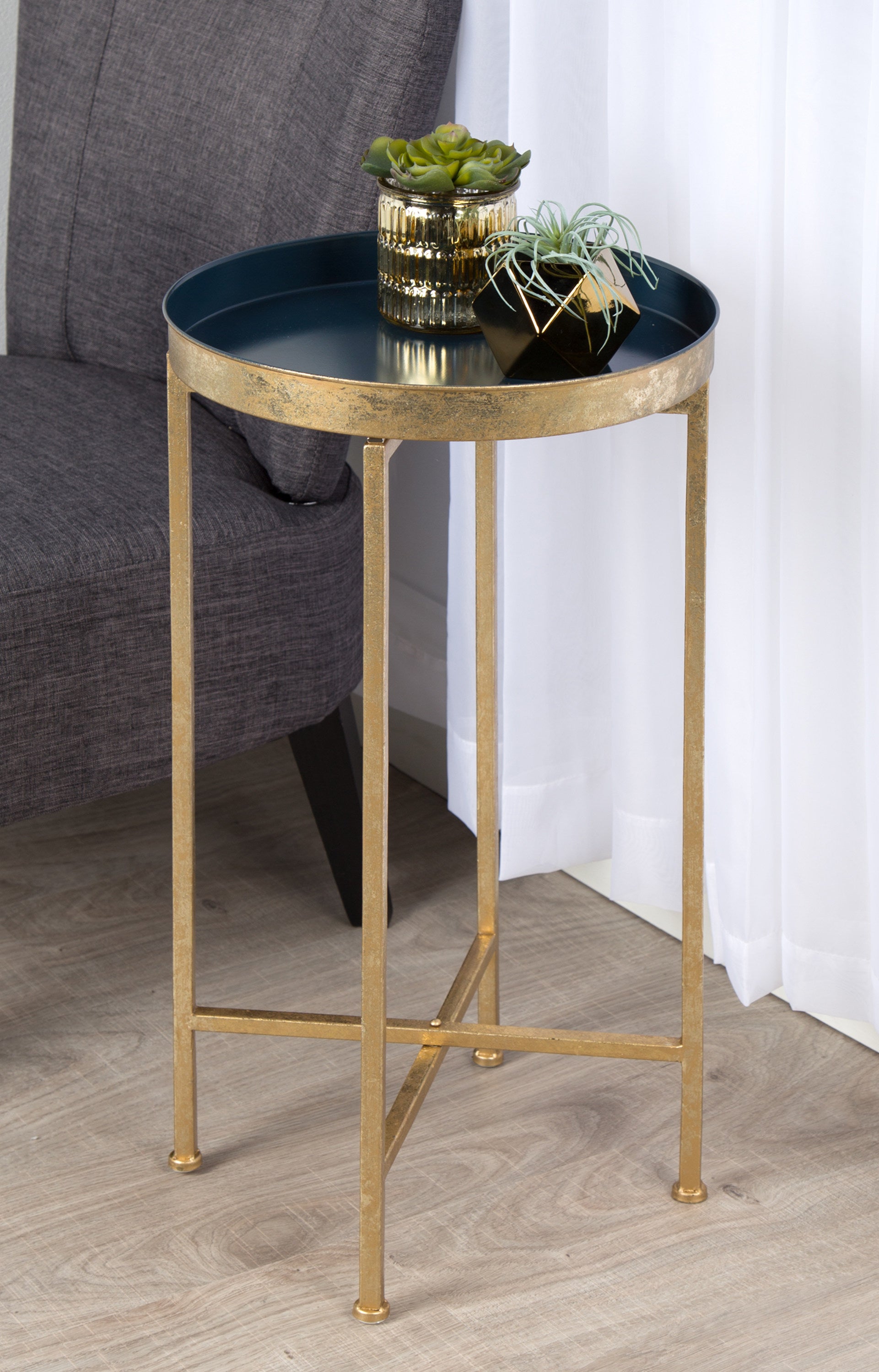 Tea Table Gold Navy Blue 14x14x26 7