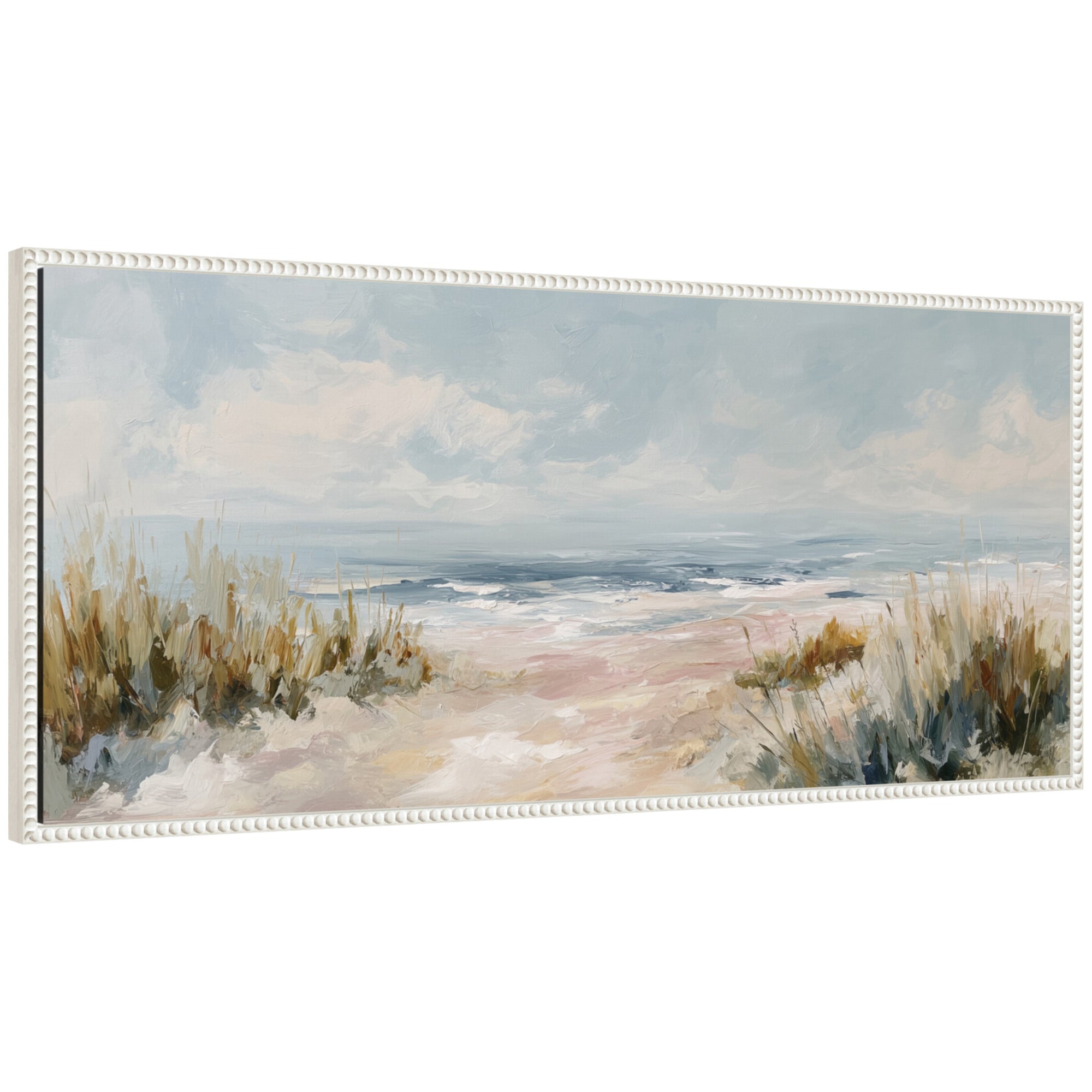 Framed Canvas 40x18 Sylvie Beaded White 1