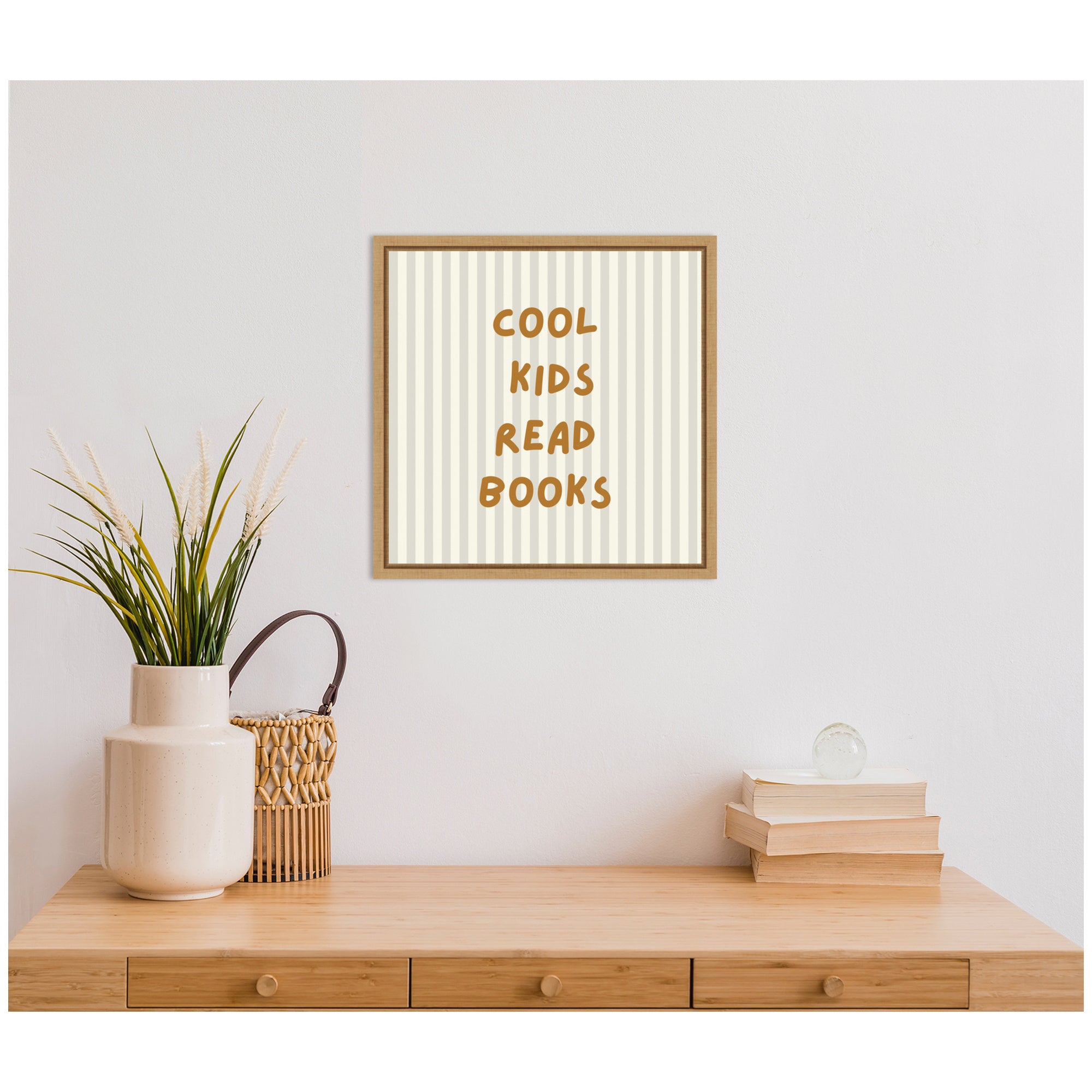 Cool Kids Read Books Stripes Square by Laura Moss Framed Canvas Wall Art Print