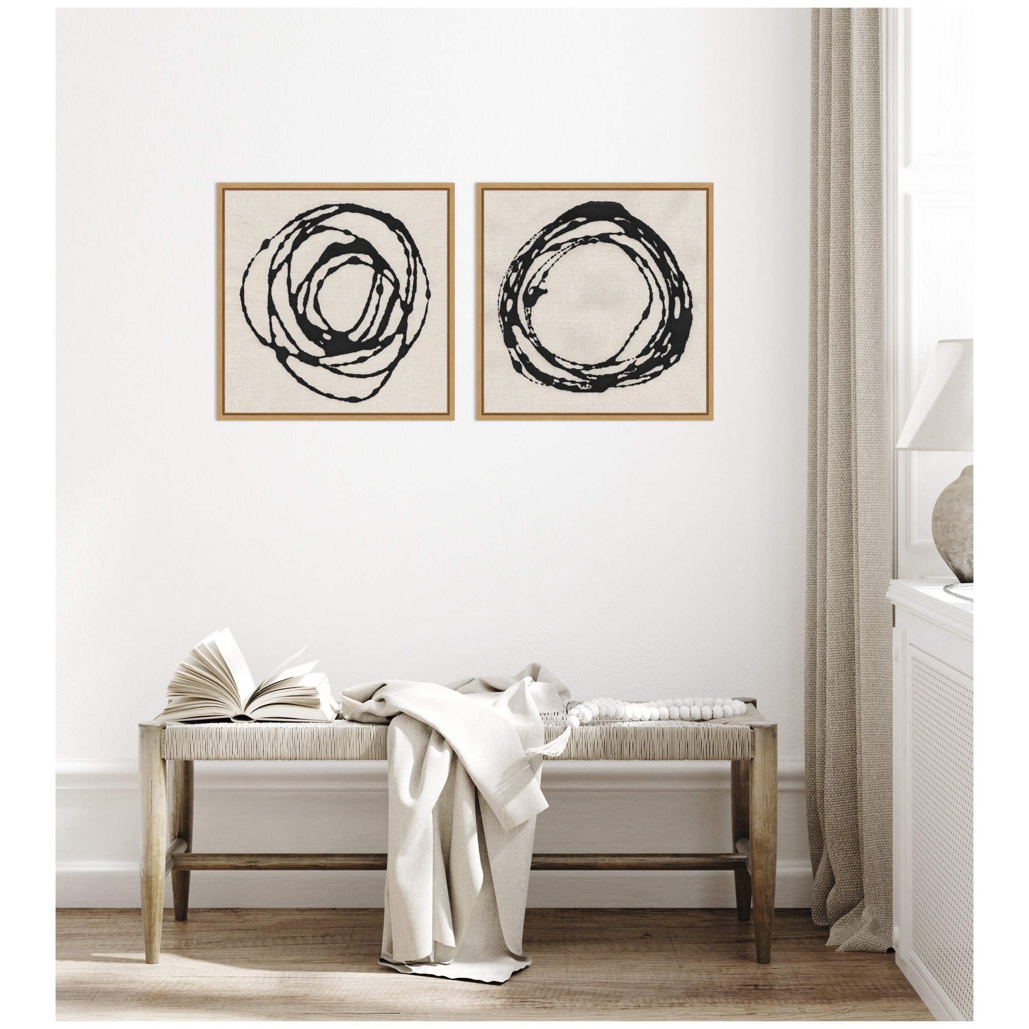 Sylvie Flowing Circle Abstracts - 2 Piece Framed Canvas Art Set by The Creative Bunch Studio