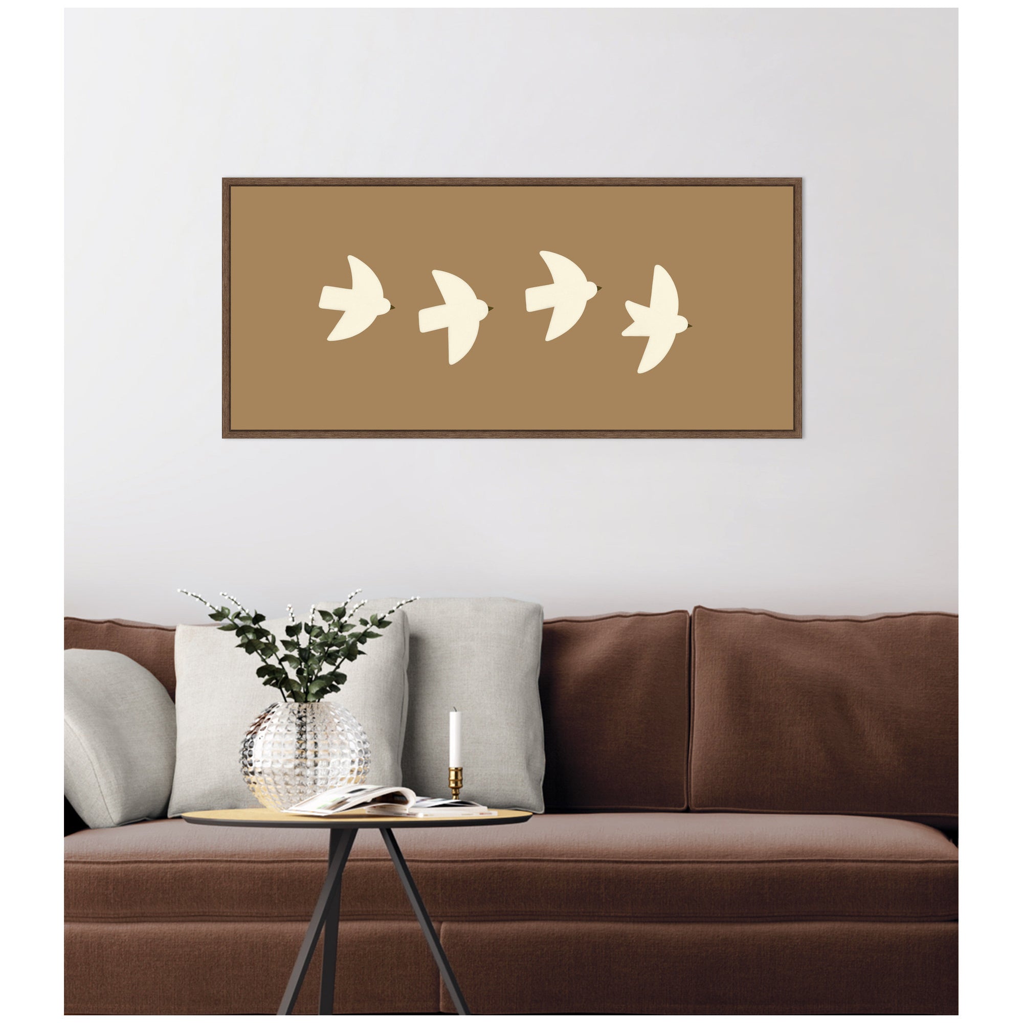 Minimalist Birds Panel 2 Brown by Laura Moss Framed Canvas Wall Art Print