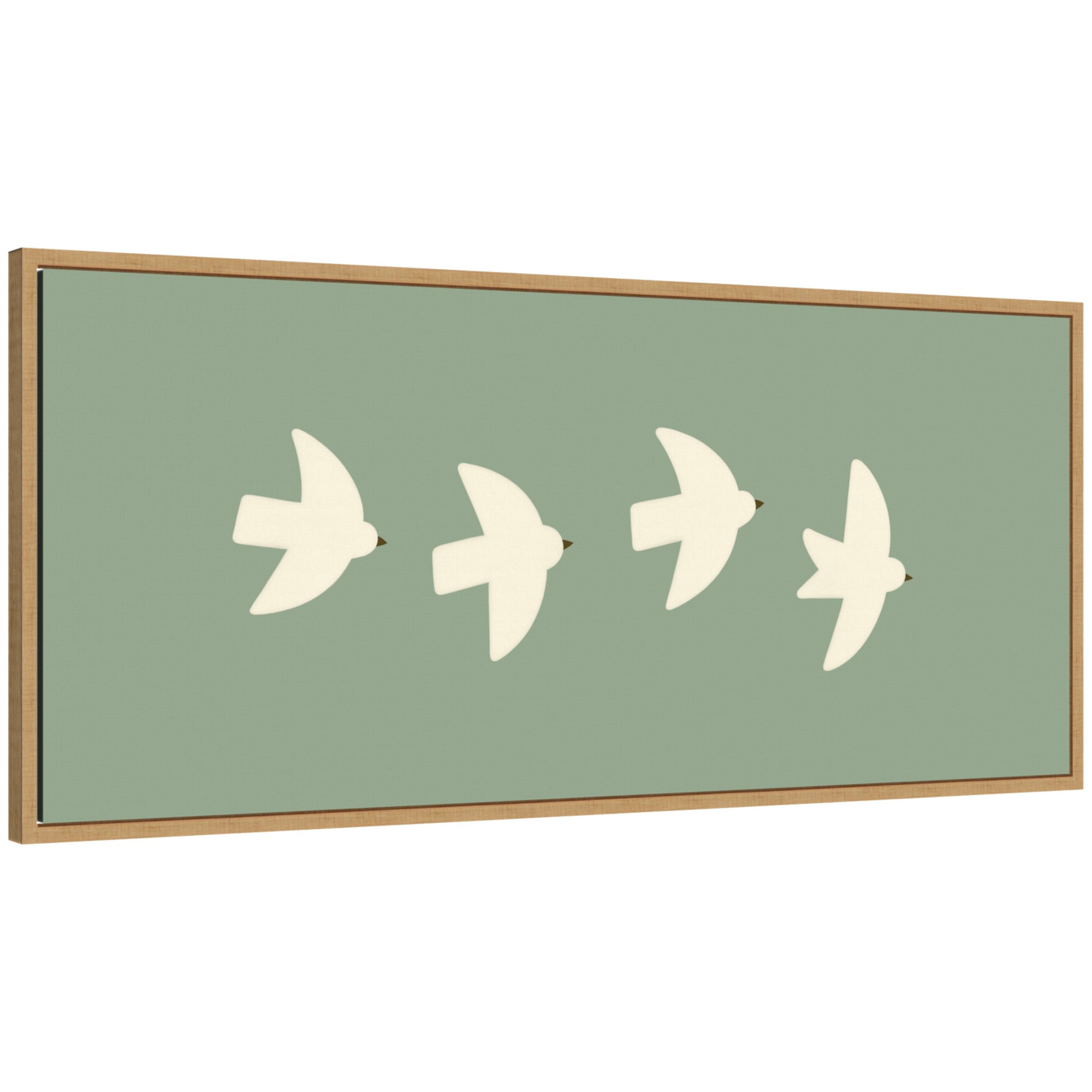 Minimalist Birds Panel 4 Green by Laura Moss Framed Canvas Wall Art Print