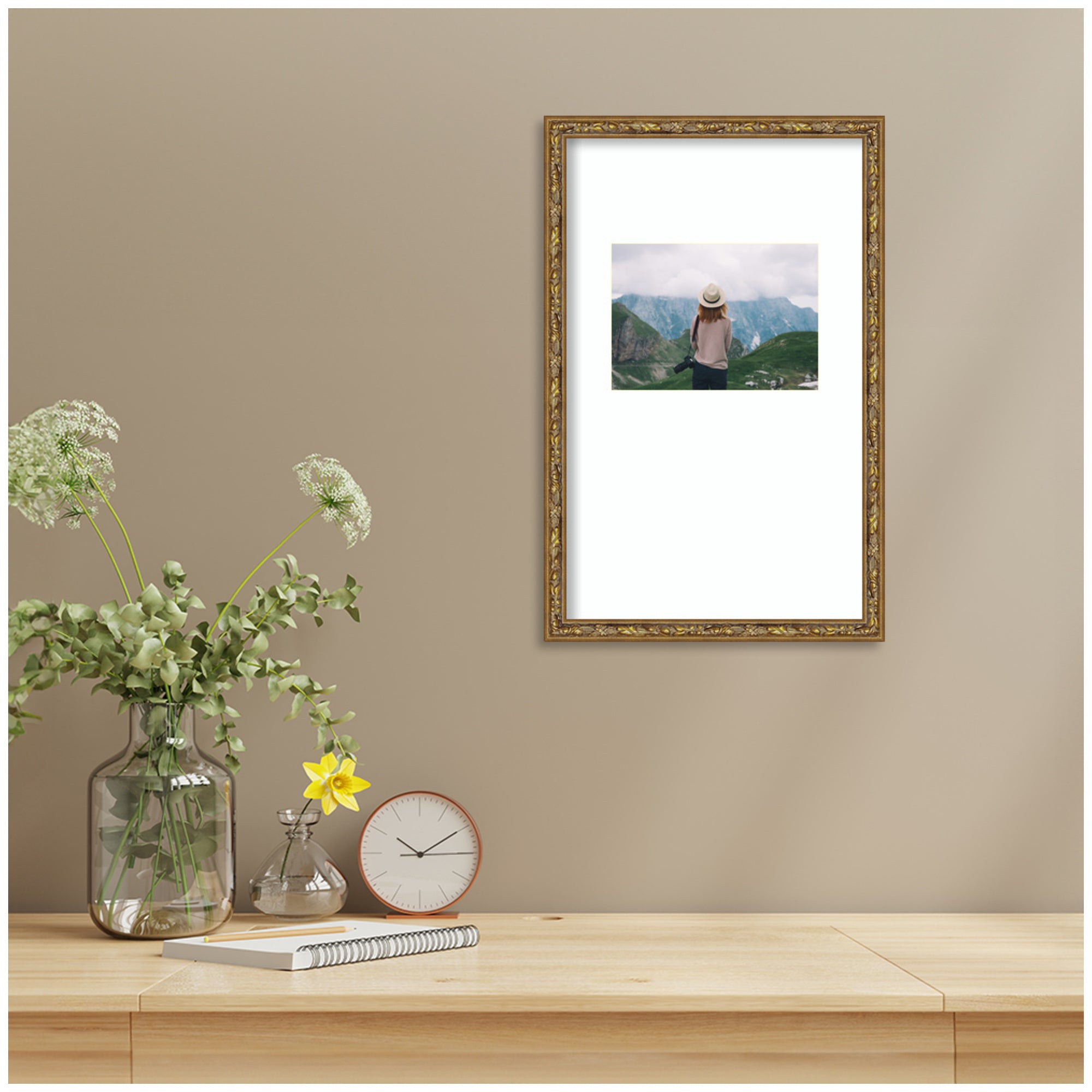 Wall Frame Belvedere Bronze 10x16 matted to 5x7 6