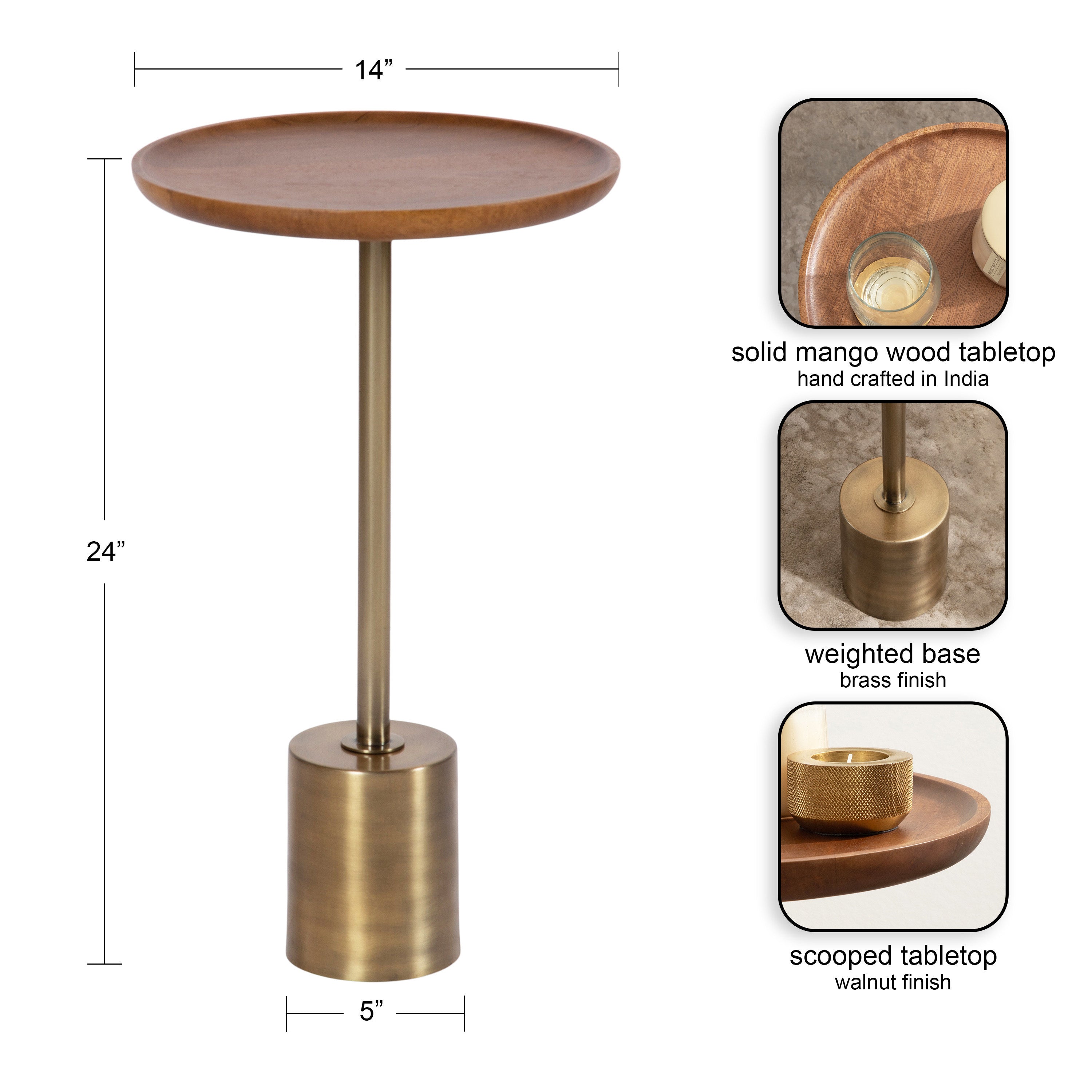 Side Table Walnut Brown Gold 14x14x24 2