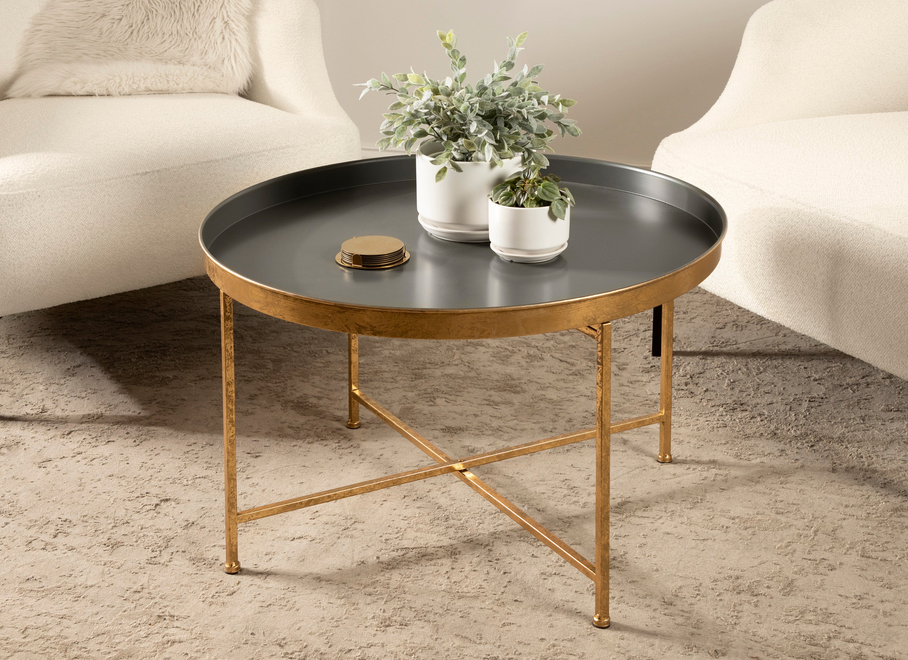 Coffee Table Gray Gold 28.25x28.25x19 6