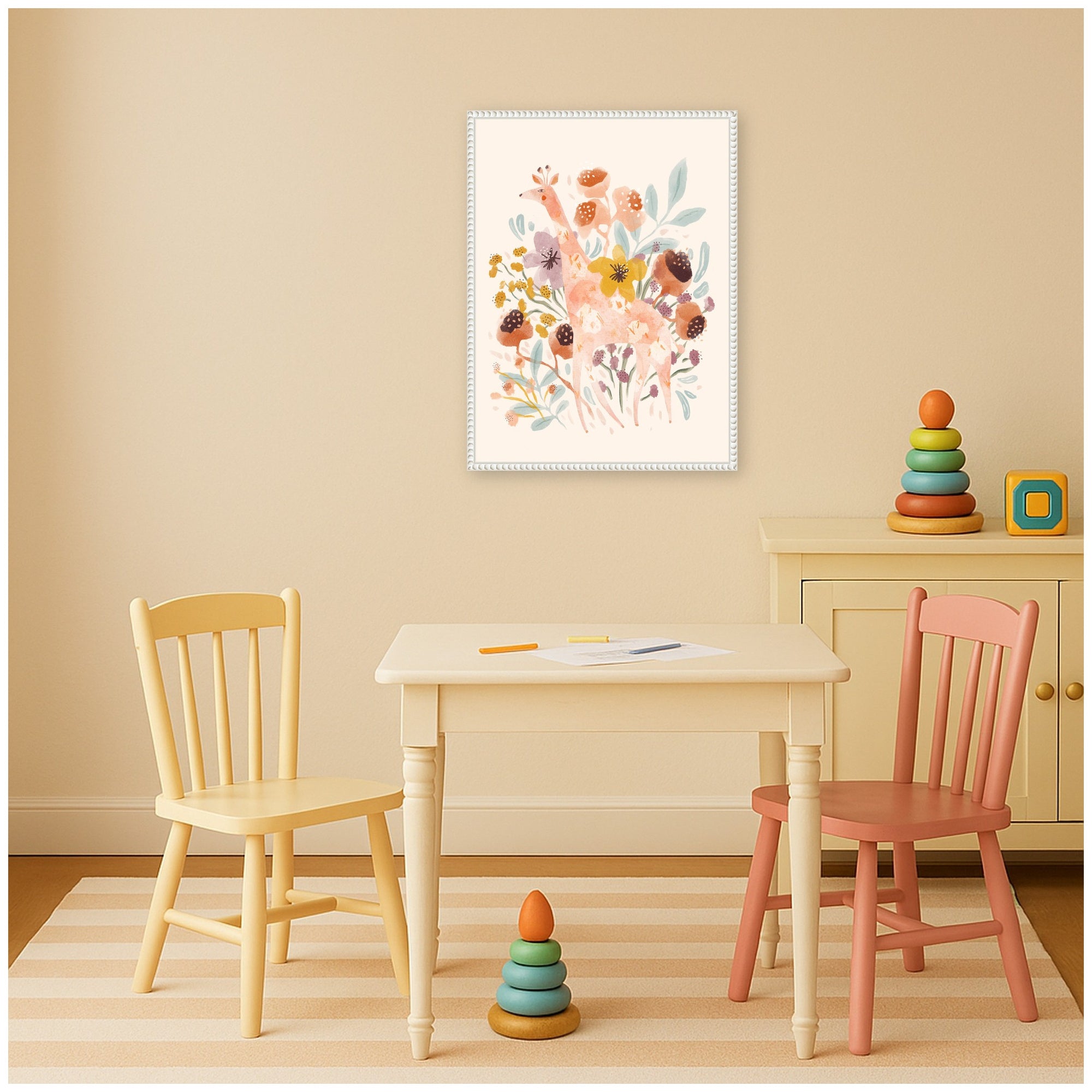 Giraffe and Botanicals by Jill Labieniec Framed Canvas Wall Art Print
