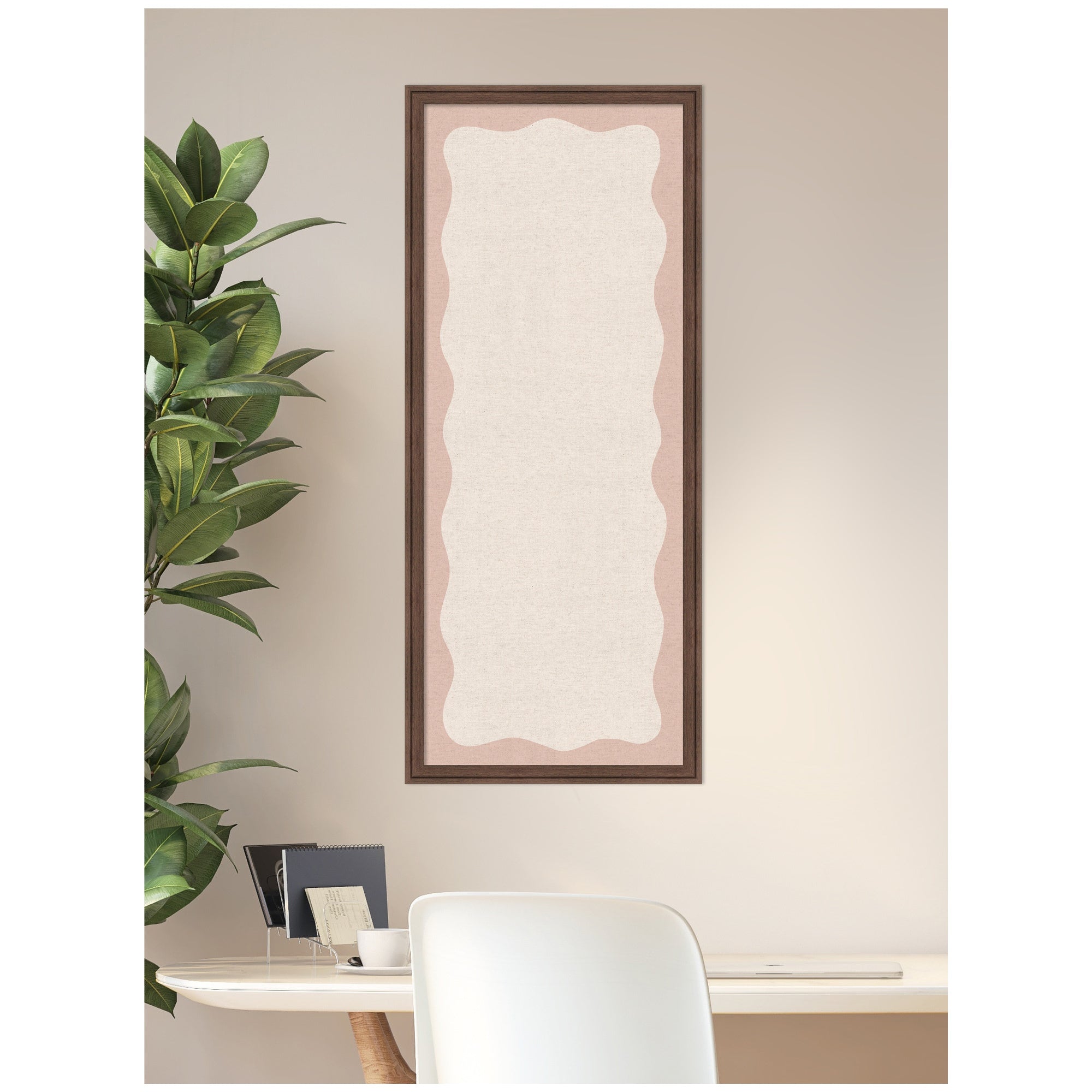 Framed Fabric Pinboard Wavy Linen Light and Pink Wall Organization