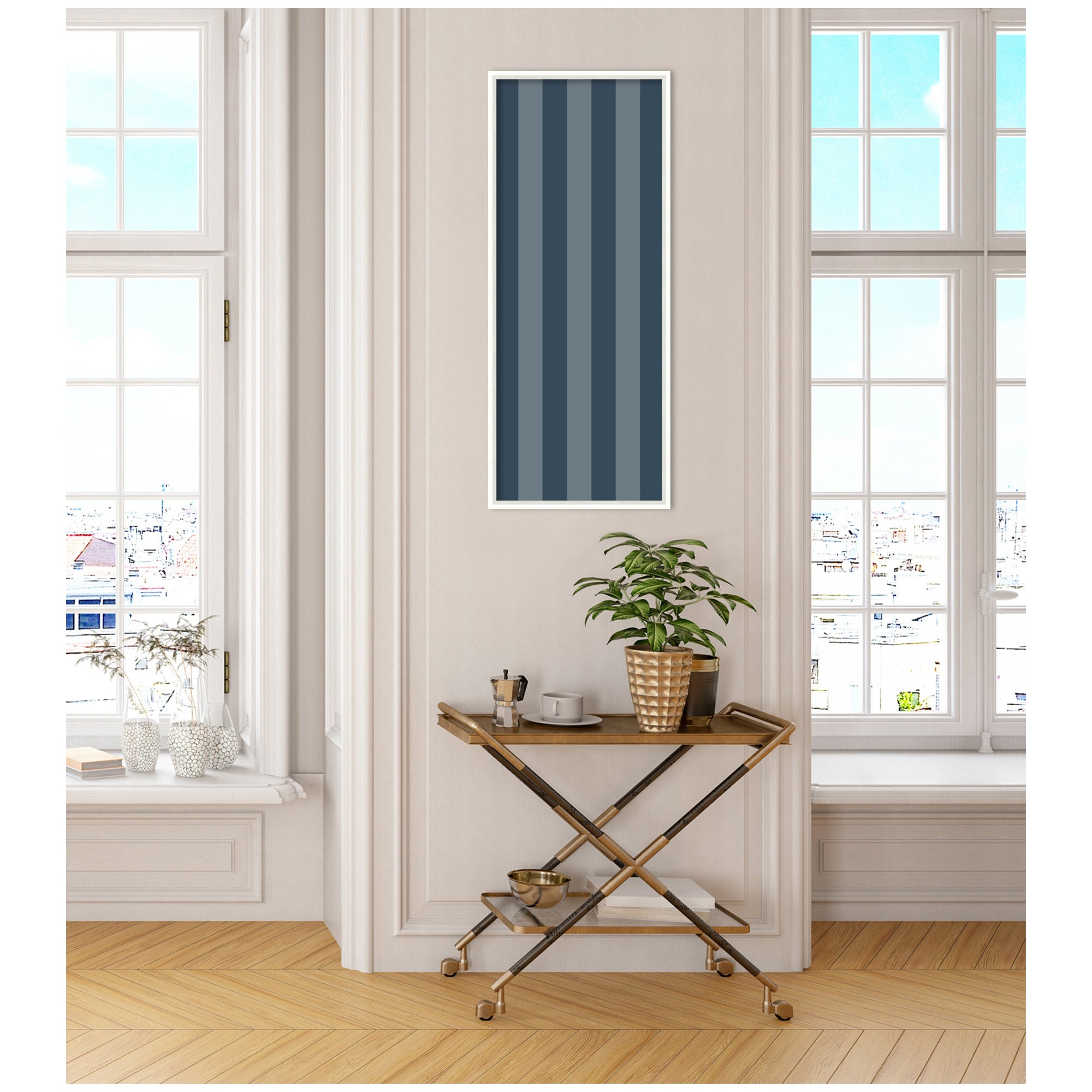 Framed Fabric Pinboard Wide Stripes Blue Wall Organization