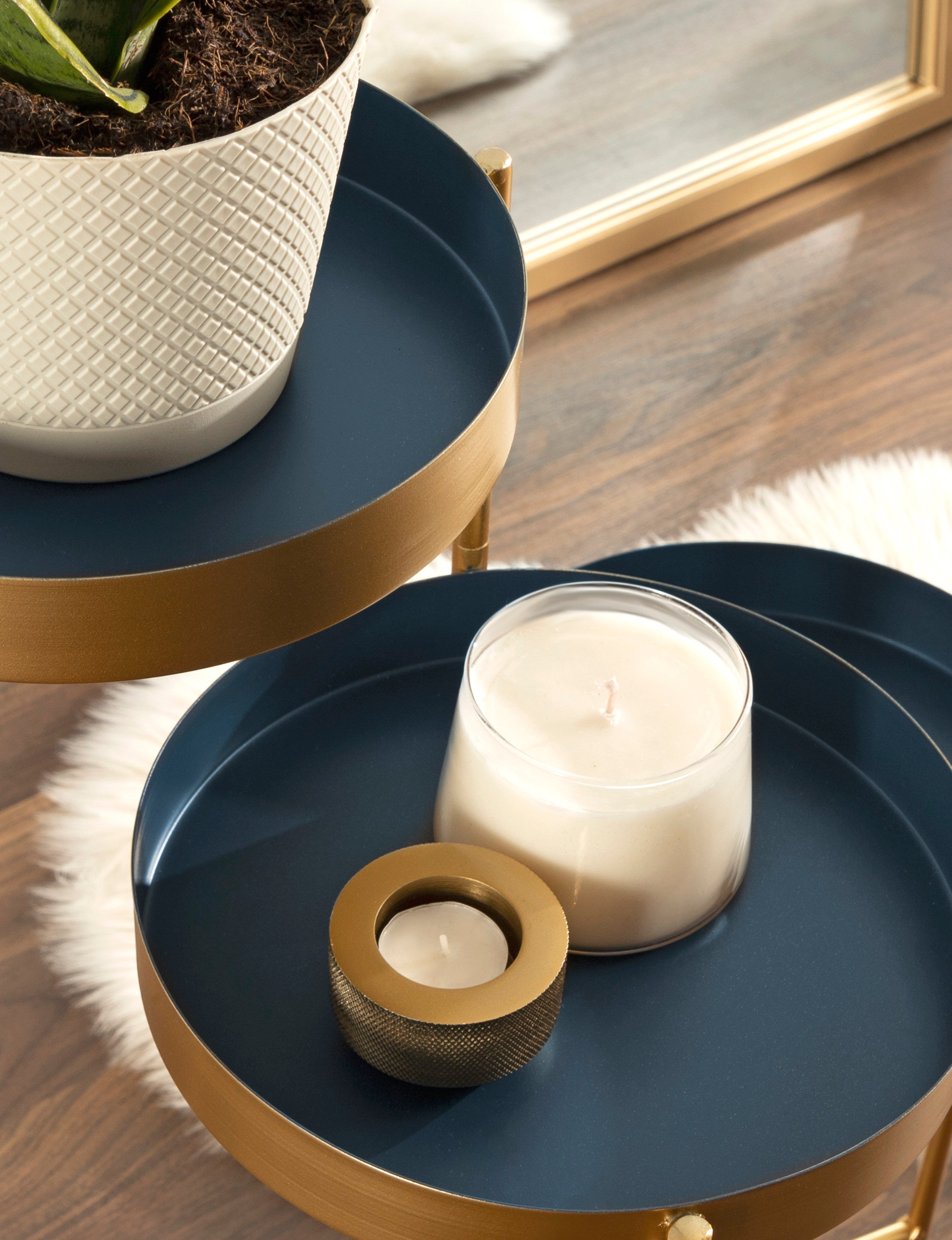 Plant Stand Navy Blue Gold 16x21x30 6