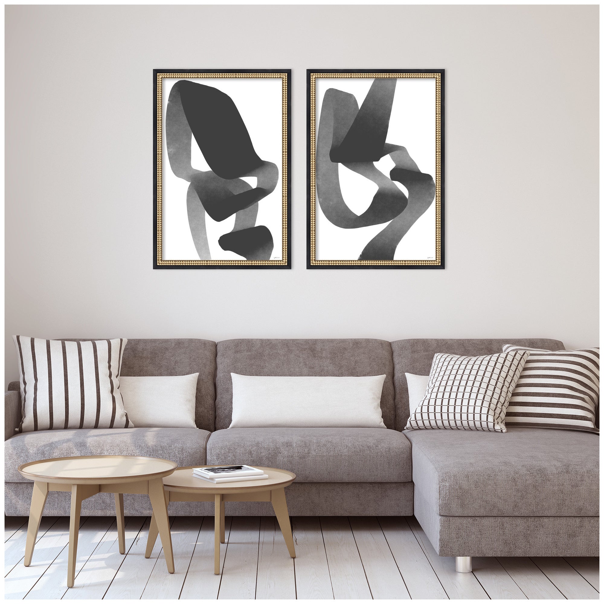 Black and White Abstract 01 & 02 2 Piece Framed Wall Art Print Set by Gabrielly Guedes