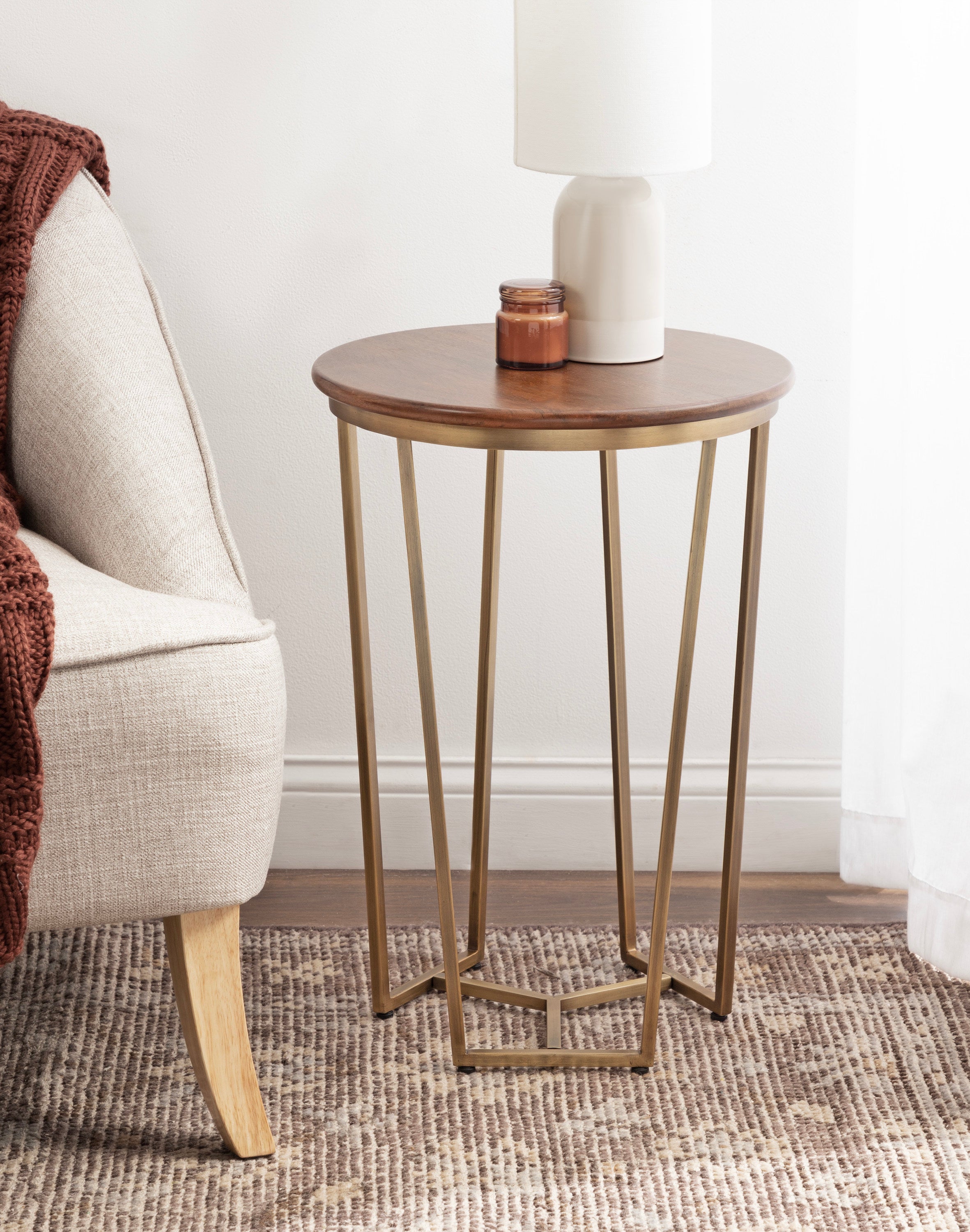 Side Table Walnut Brown Gold 16x16x24 6