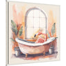 Sylvie Flamingo Bath Pastel Tropical Bathroom Watercolor Framed Canvas by The Creative Bunch Studio