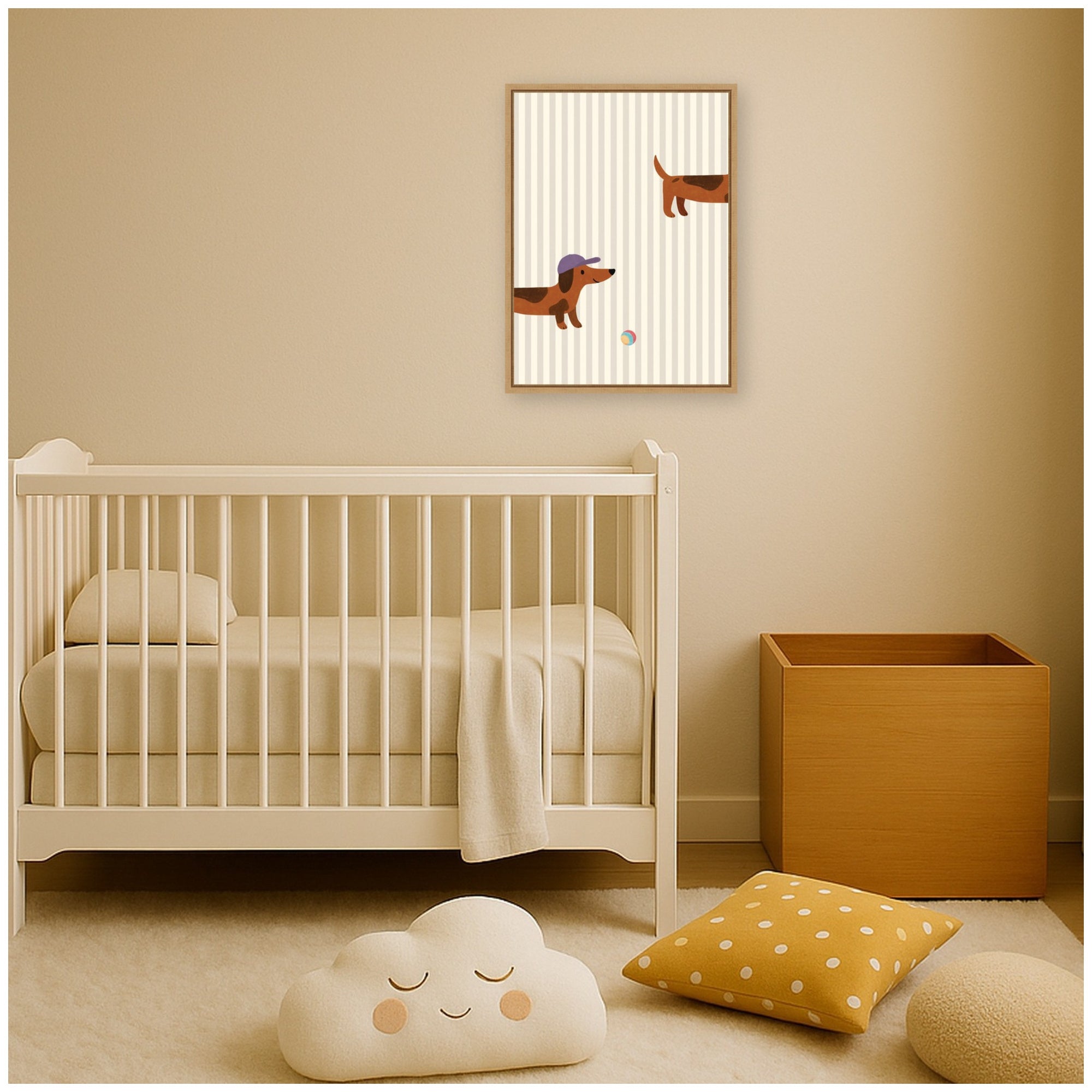 Playful Dachshund Puppy Striped by Laura Moss Framed Canvas Wall Art Print