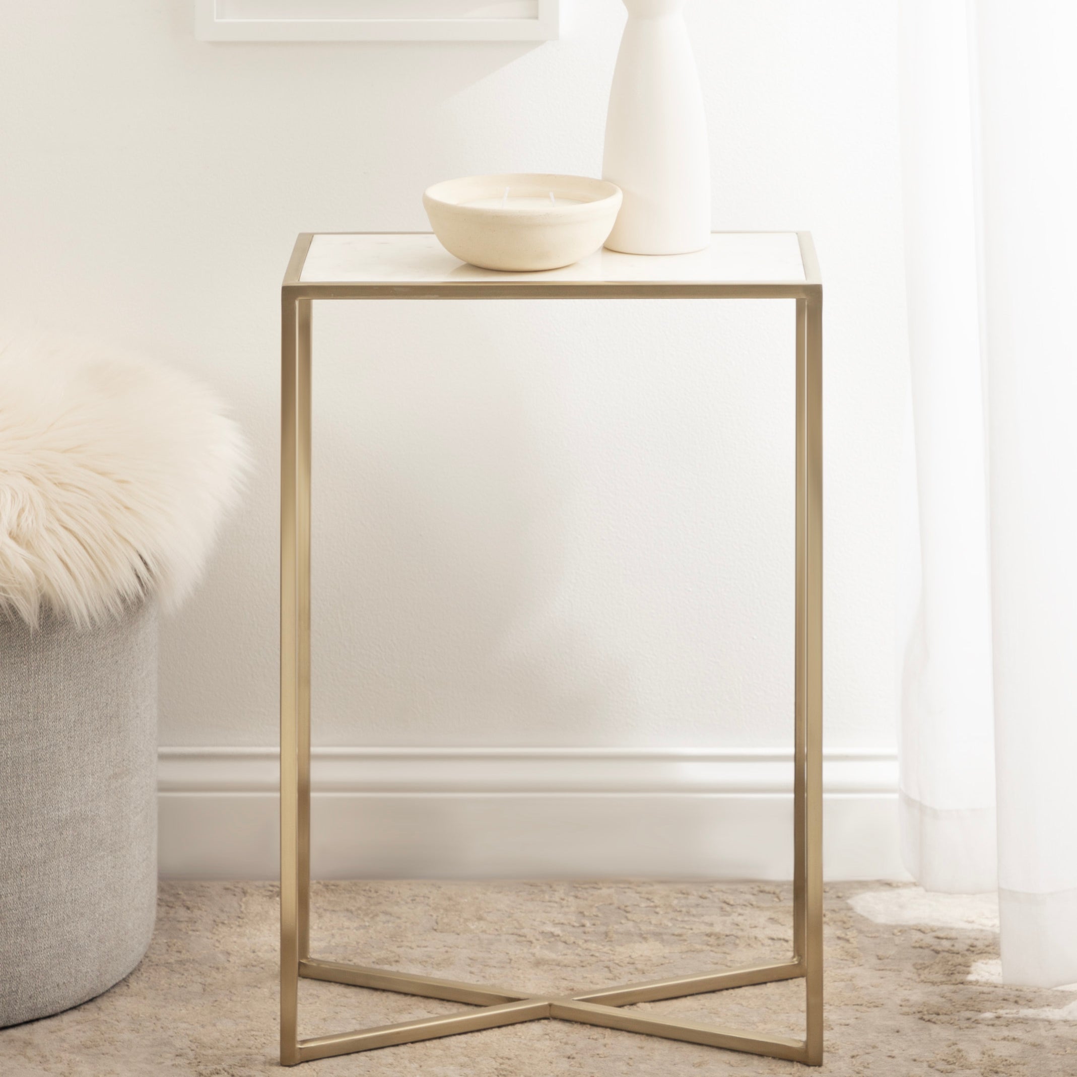 Side Table White Gold 16x8x24 5
