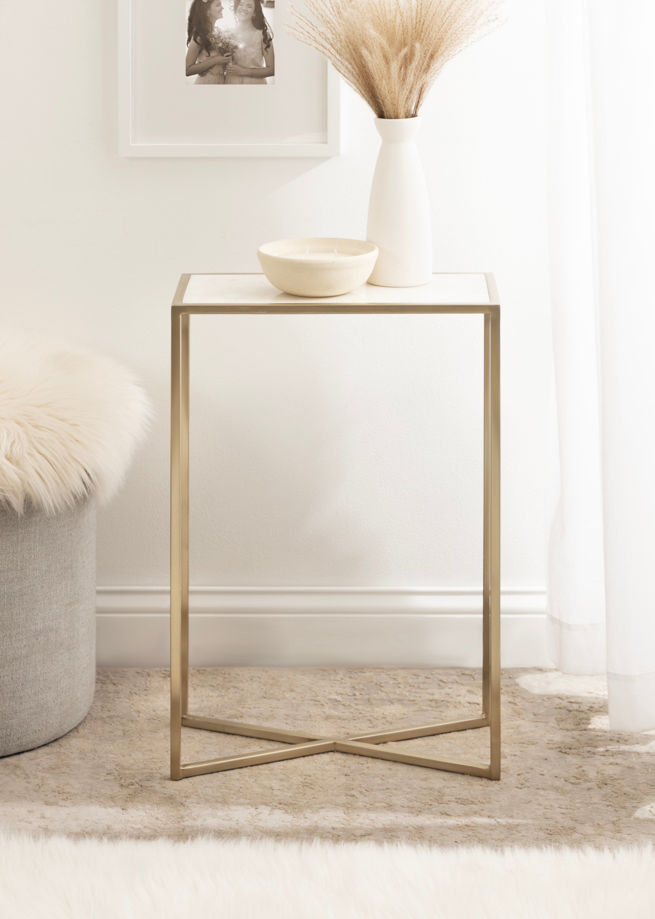 Side Table White Gold 16x8x24 5