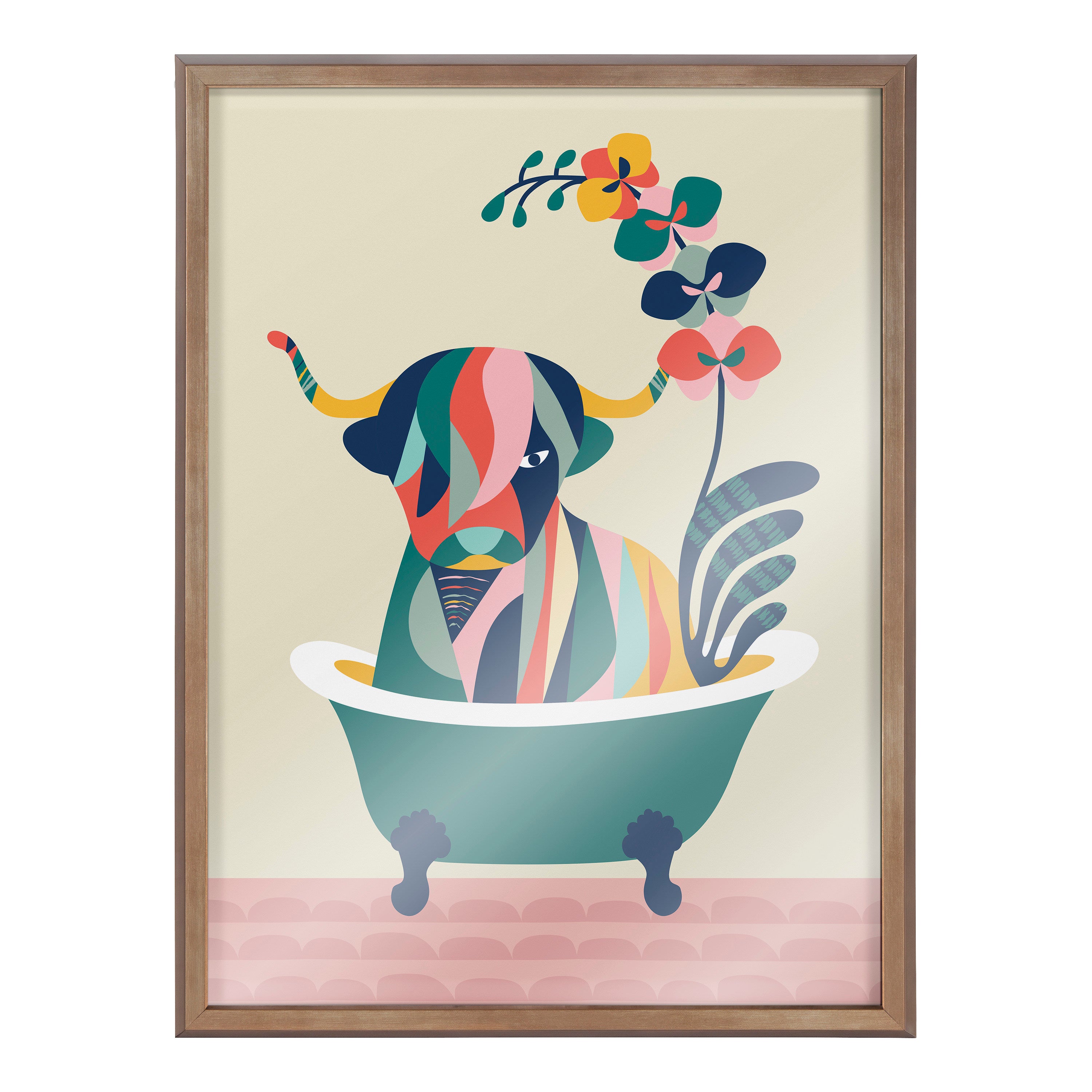 Blake Mid Century Modern Cow in Bathtub Framed Printed Glass by Rachel Lee of My Dream Wall