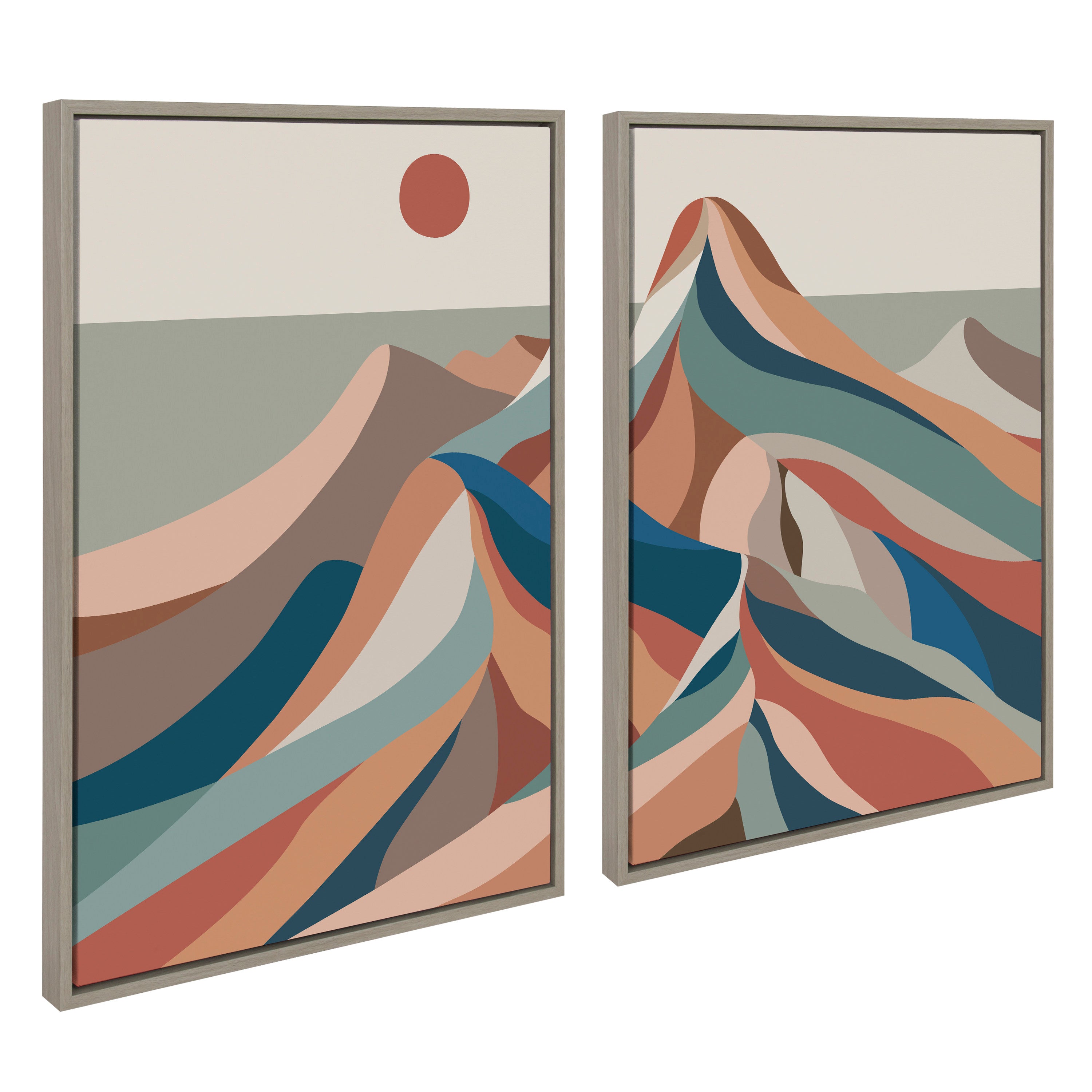 Sylvie Mid Century Modern Mountains Blue Framed Canvas Set by Rachel Lee of My Dream Wall