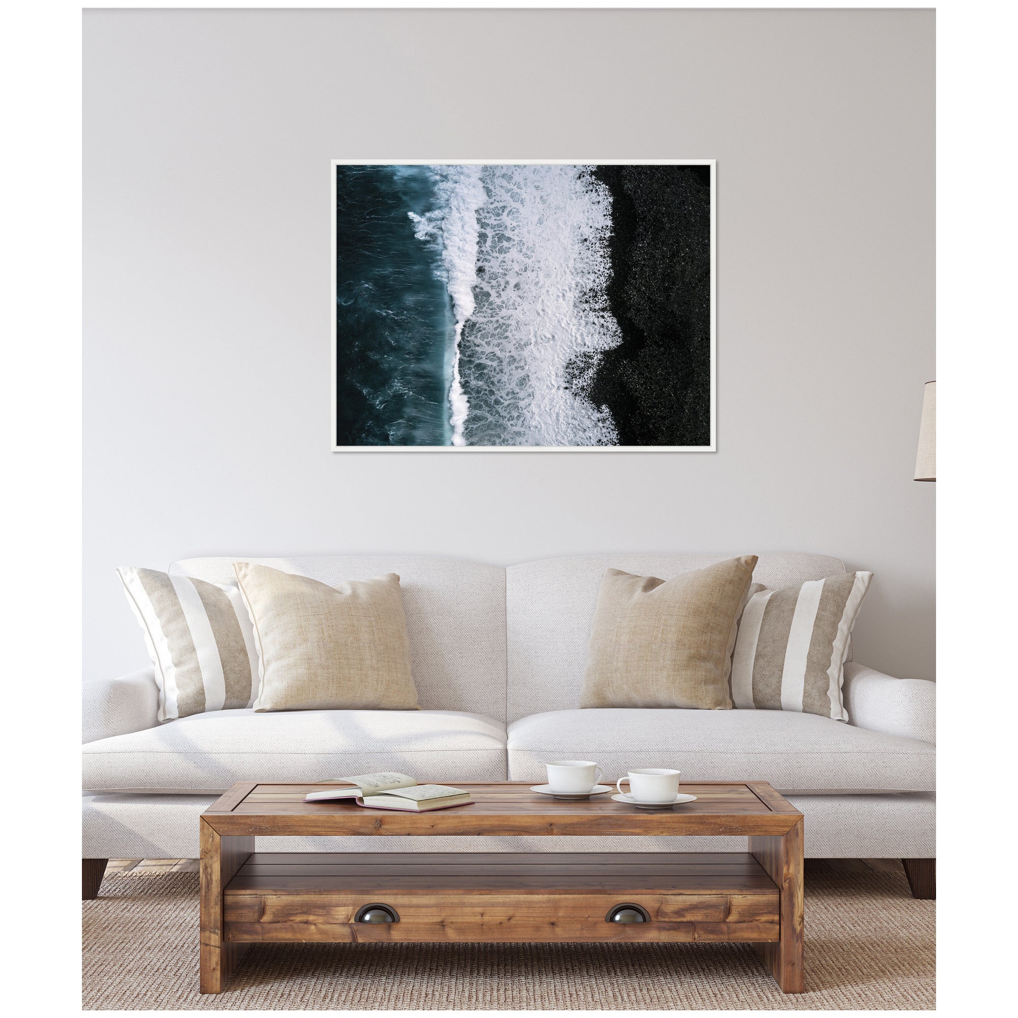 Sylvie Ocean Waves on the Black Beach in Iceland Framed Canvas by Michael Schauer