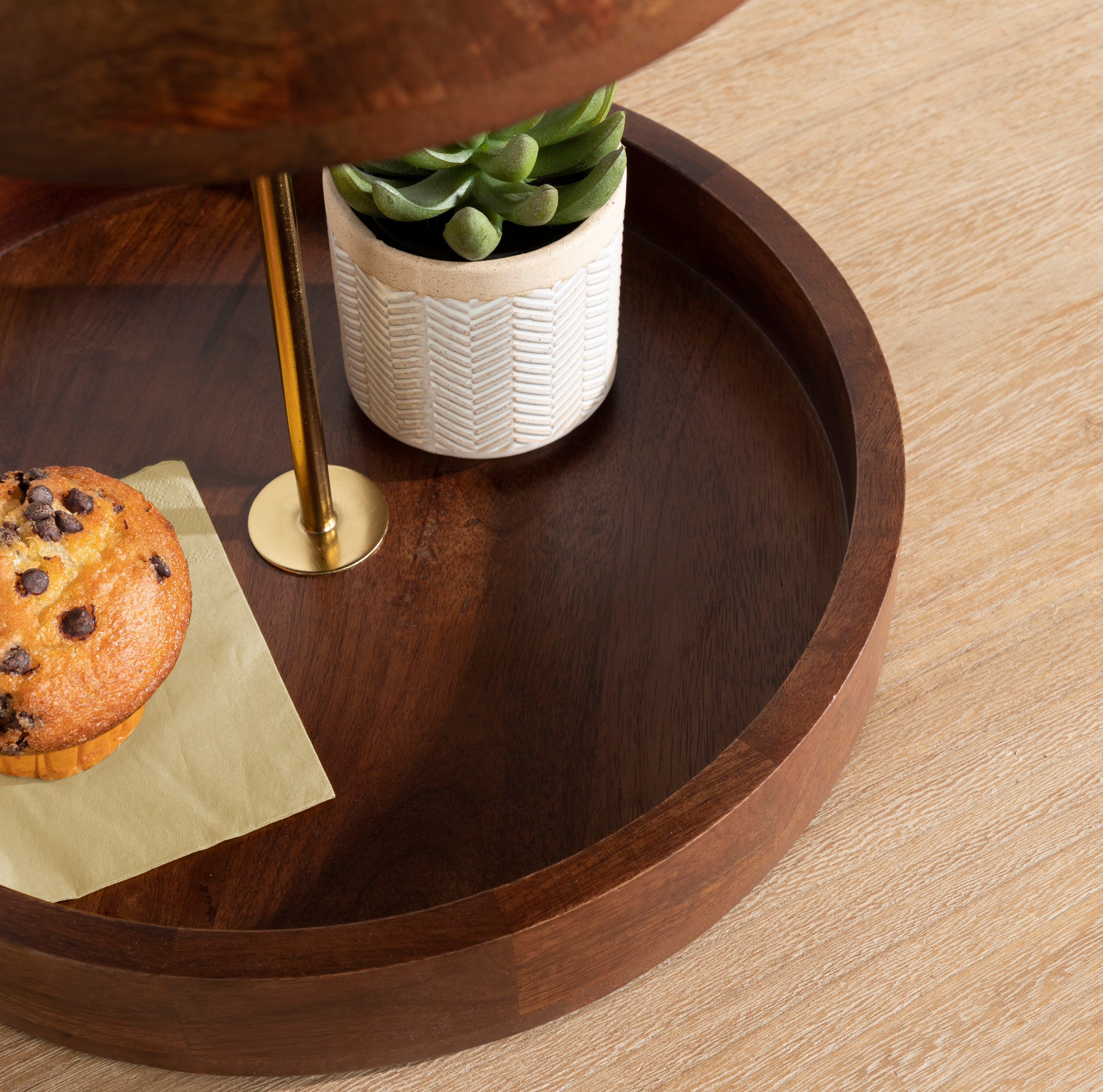Tiered Tray Walnut Brown Gold 13x13x20 8