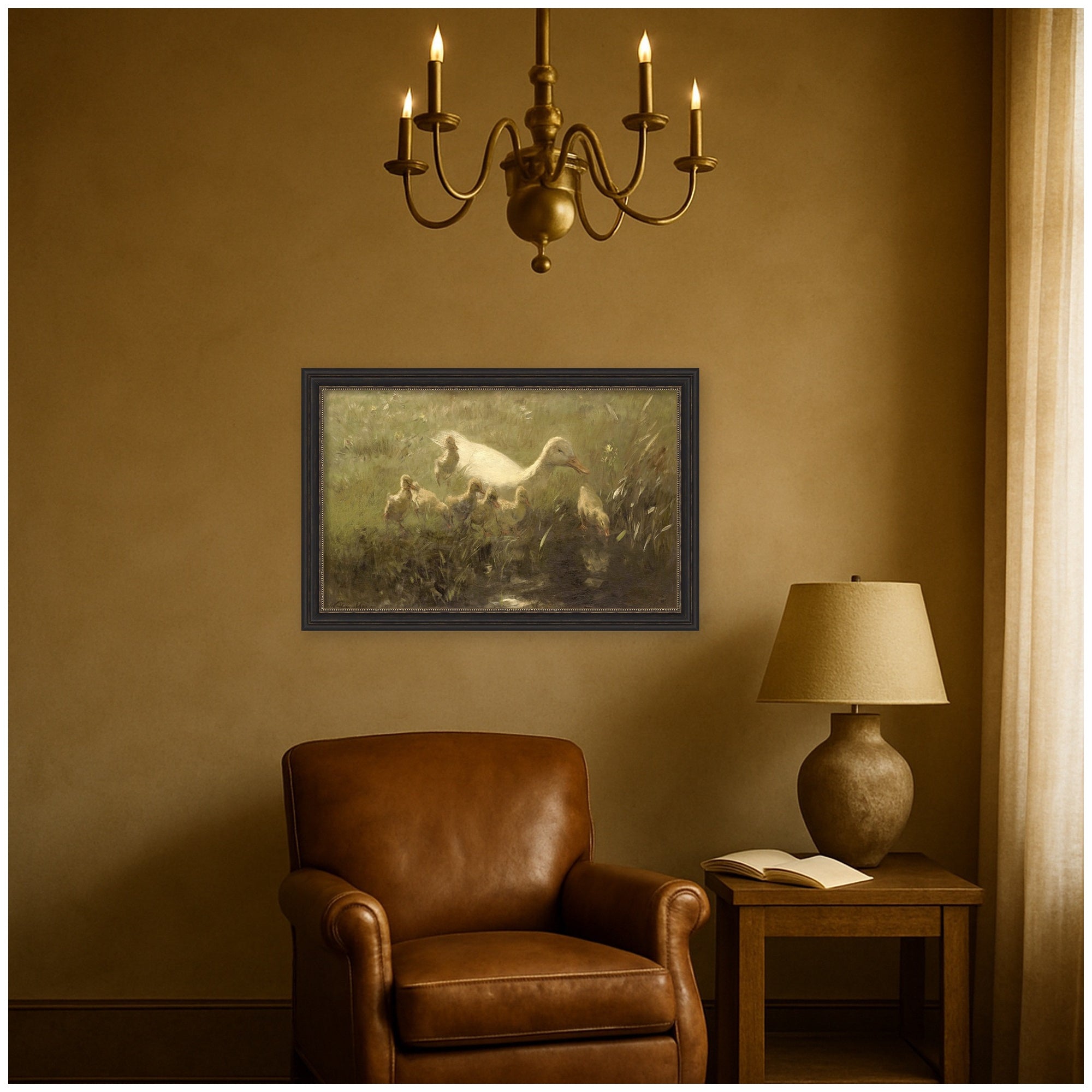 Witte eend met kiekens 1910 Willem Maris by Nostalgia Prints Framed Mounted Canvas Wall Art Print