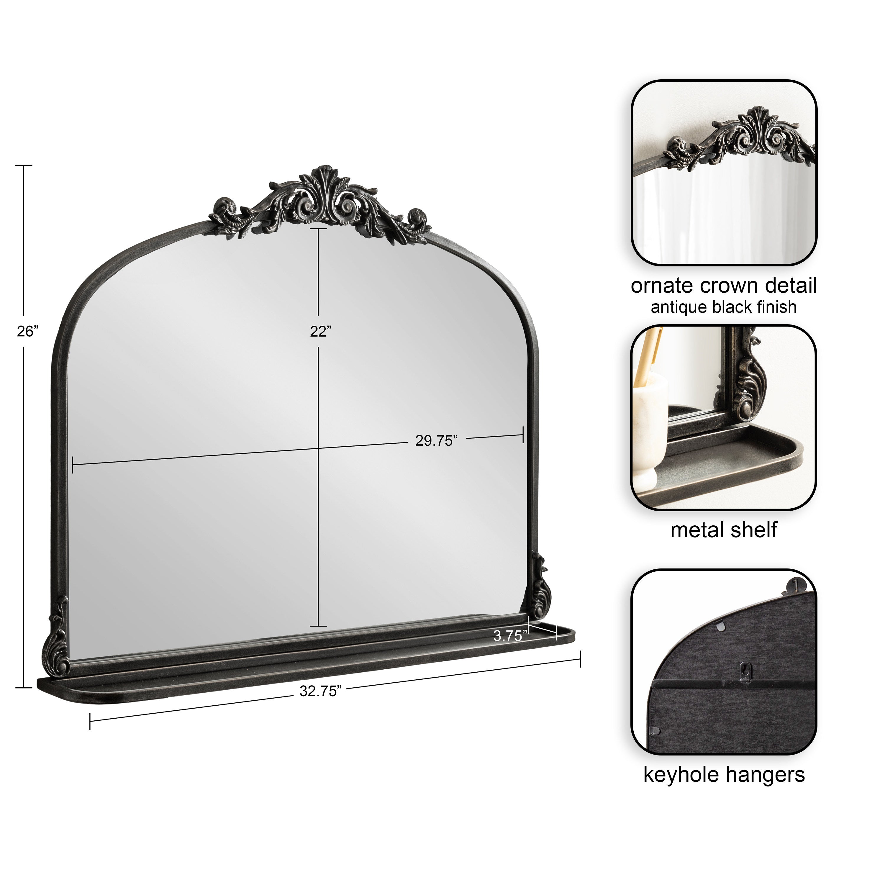 Functional Mirror Black 33x26 2