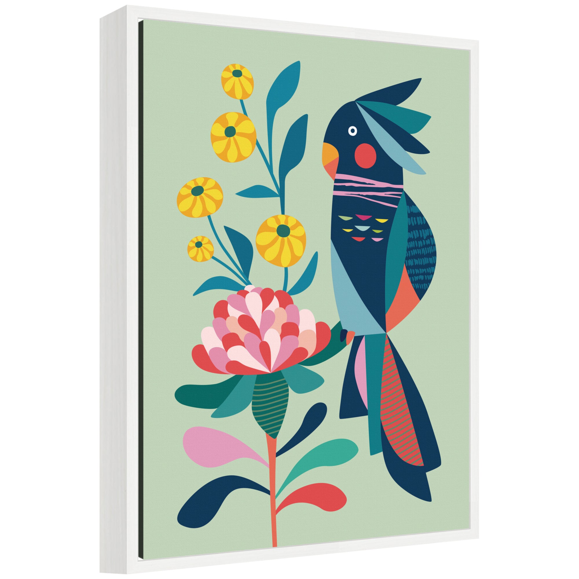 Sylvie Floral Cockatoo Framed Canvas by Rachel Lee