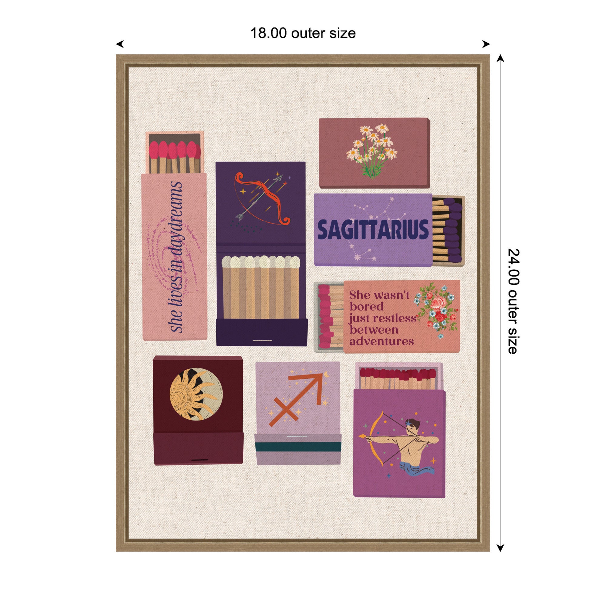 Sagittarius Matchbooks Linen FC by Megan Ryan Framed Canvas Wall Art Print