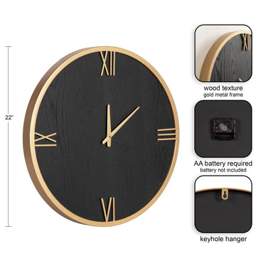 Wall Clock Black Gold 22x22 2