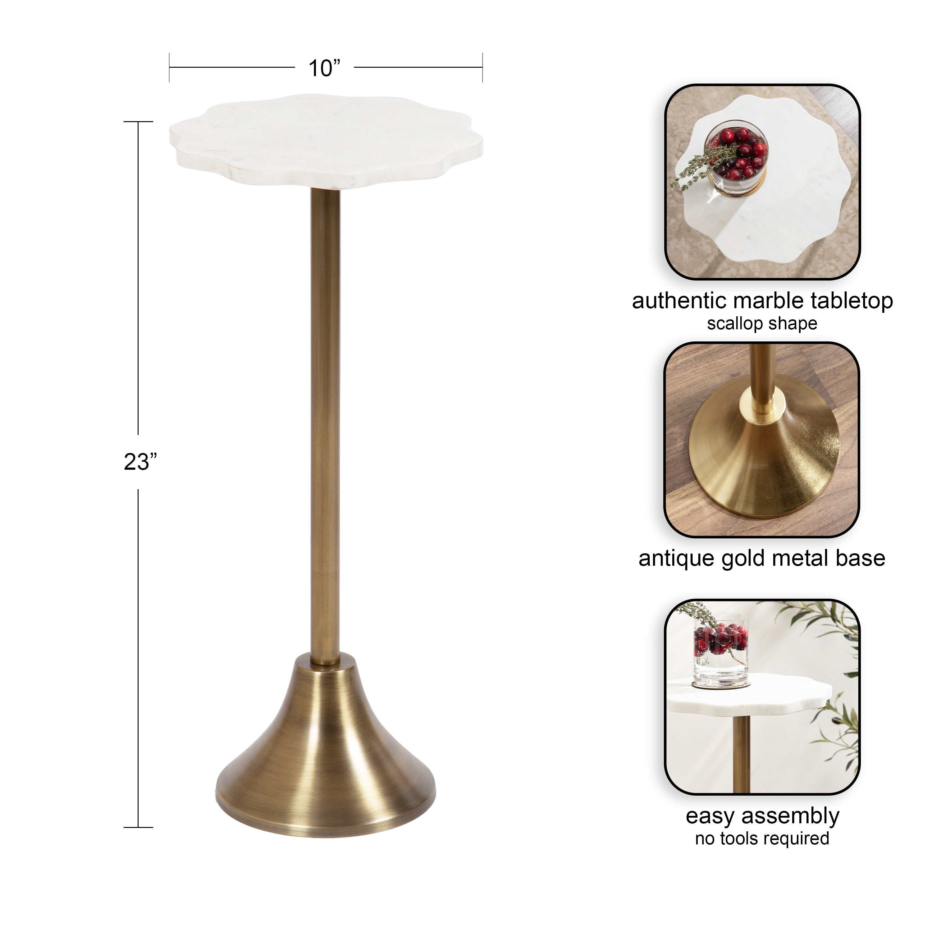 Side Table White Gold 10x10x23 2