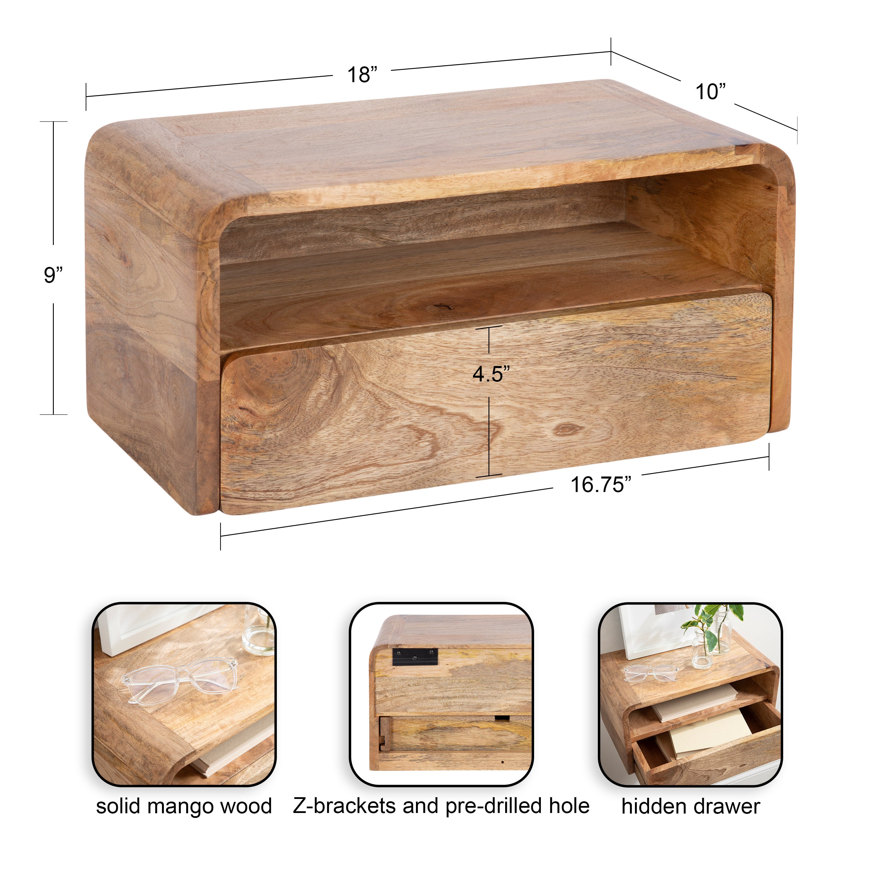 Floating Side Table Natural 18x10x9 2