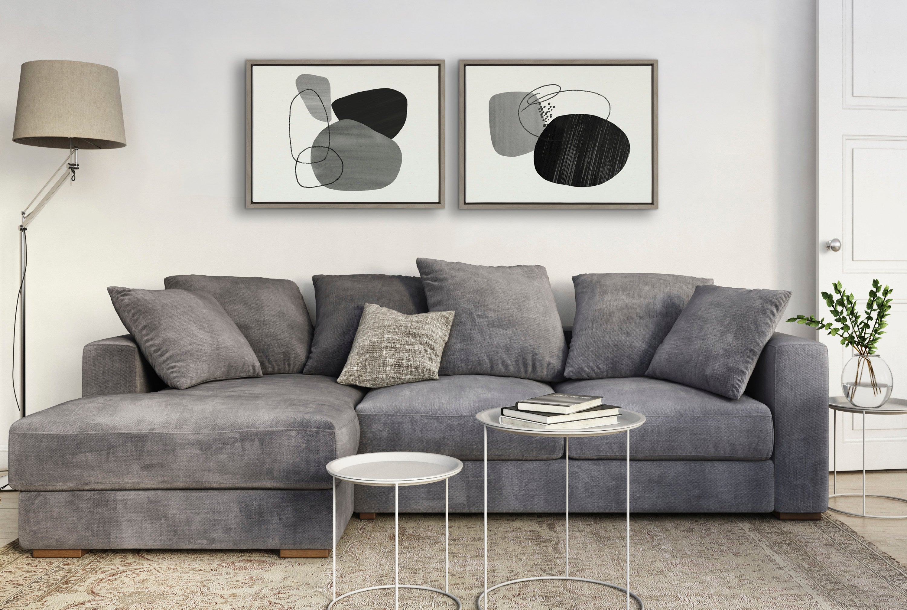 Sylvie 863 Abstract Rocks and 864 On The Rocks Framed Canvas Set by Teju Reval of SnazzyHues