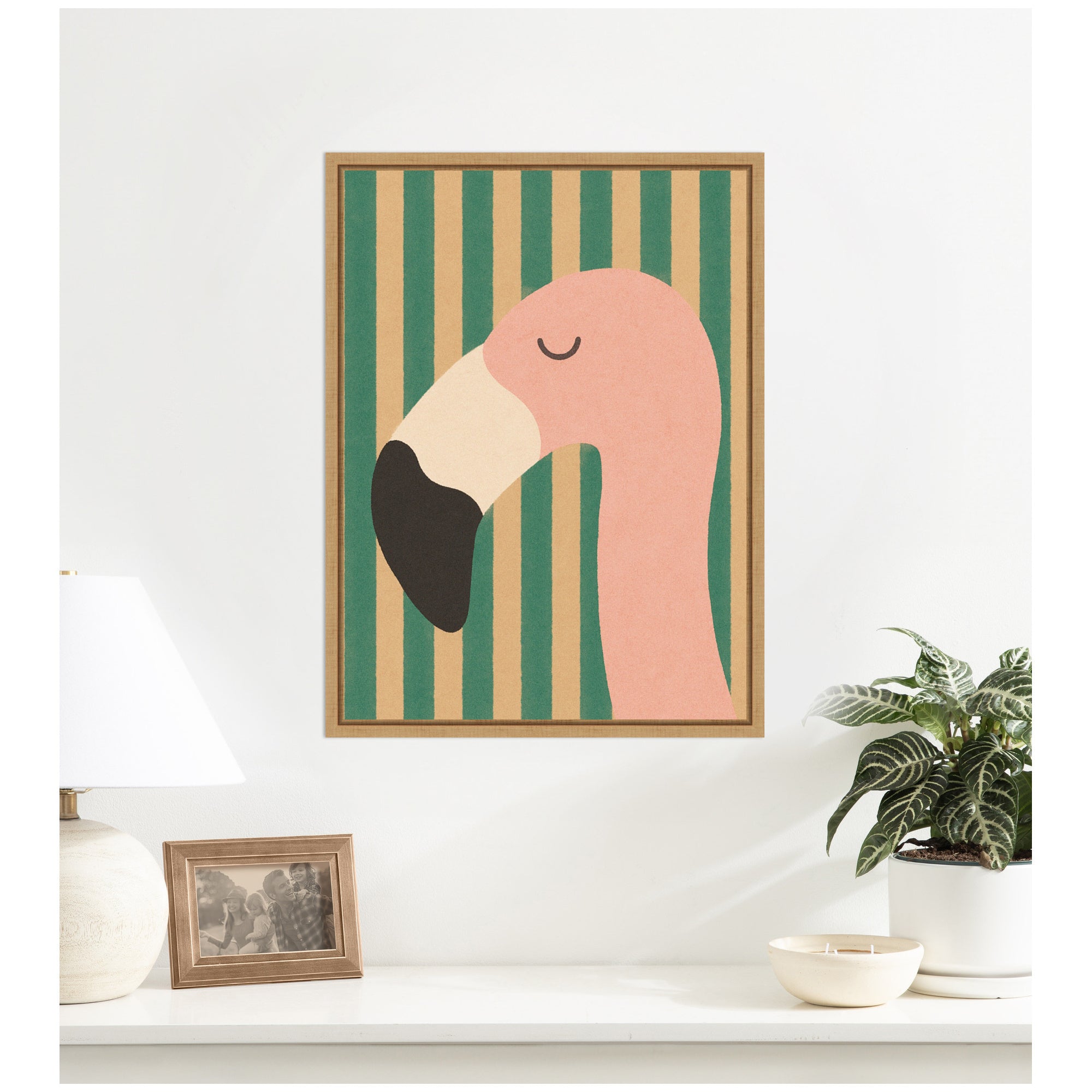 Flamingo Minimalist Pink Stripes by Laura Moss Framed Canvas Wall Art Print