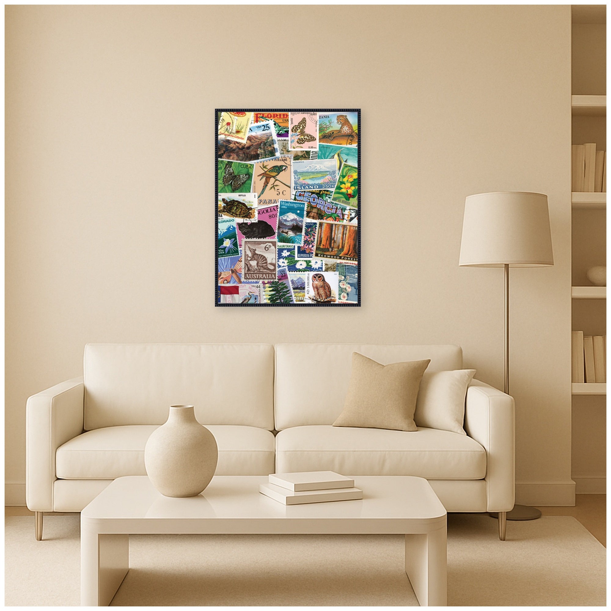 Vintage Stamps by Megan Ryan Framed Canvas Wall Art Print