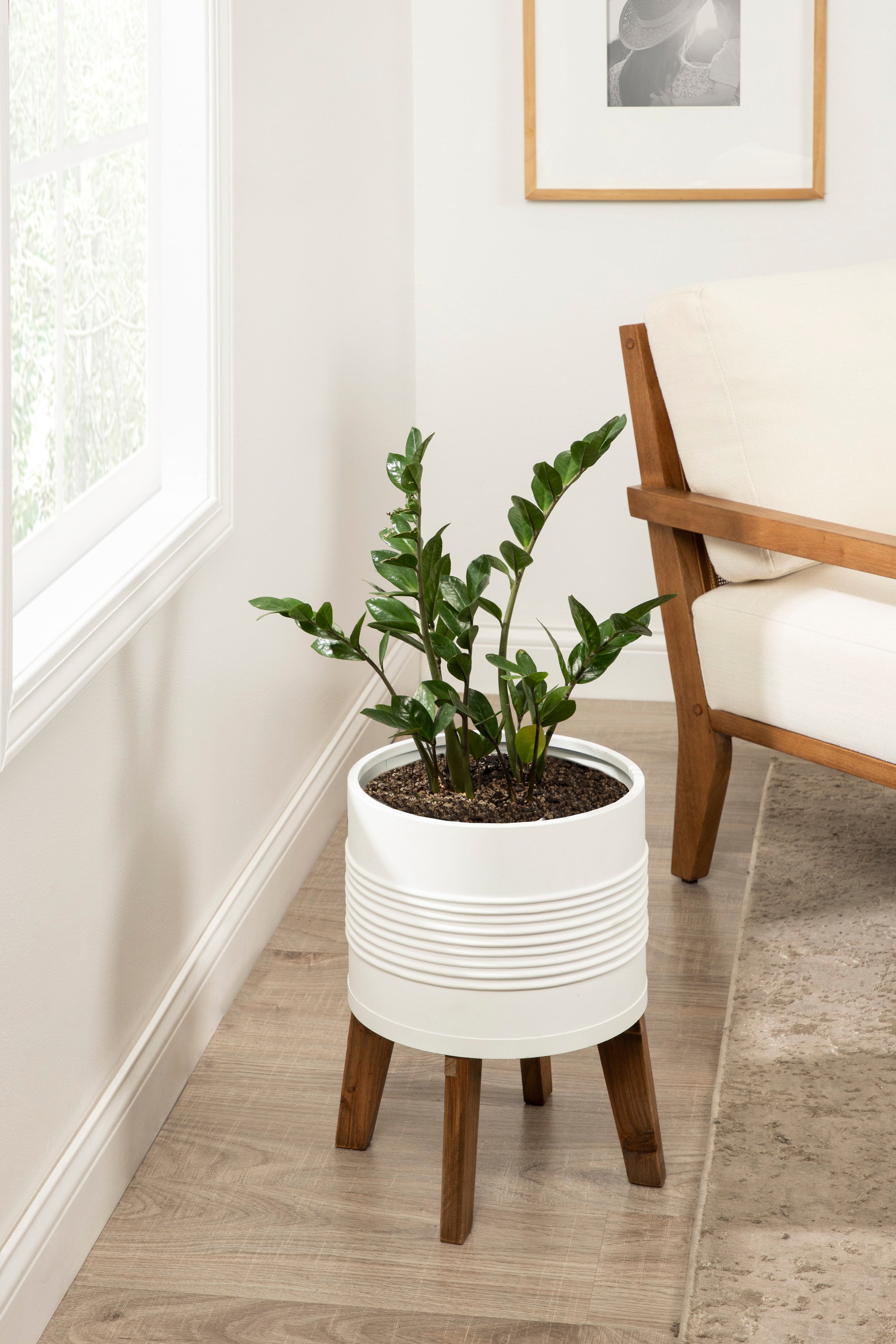 Freestanding Planter White Natural 11" Diameter 5
