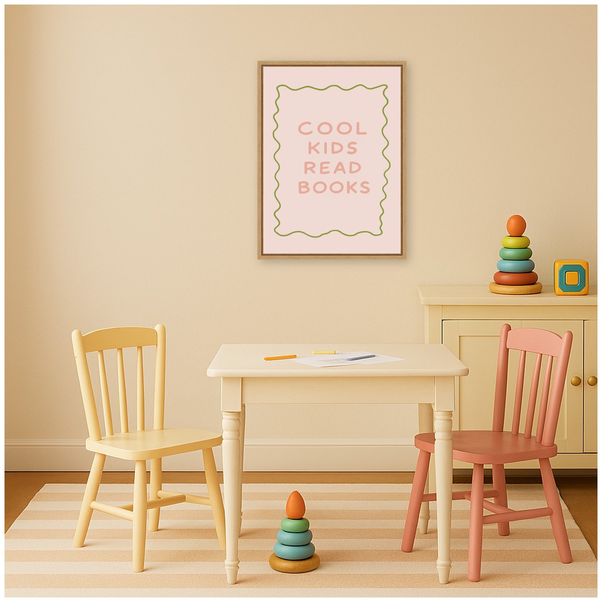 Cool kids Read Books Pink Green by Laura Moss Framed Canvas Wall Art Print