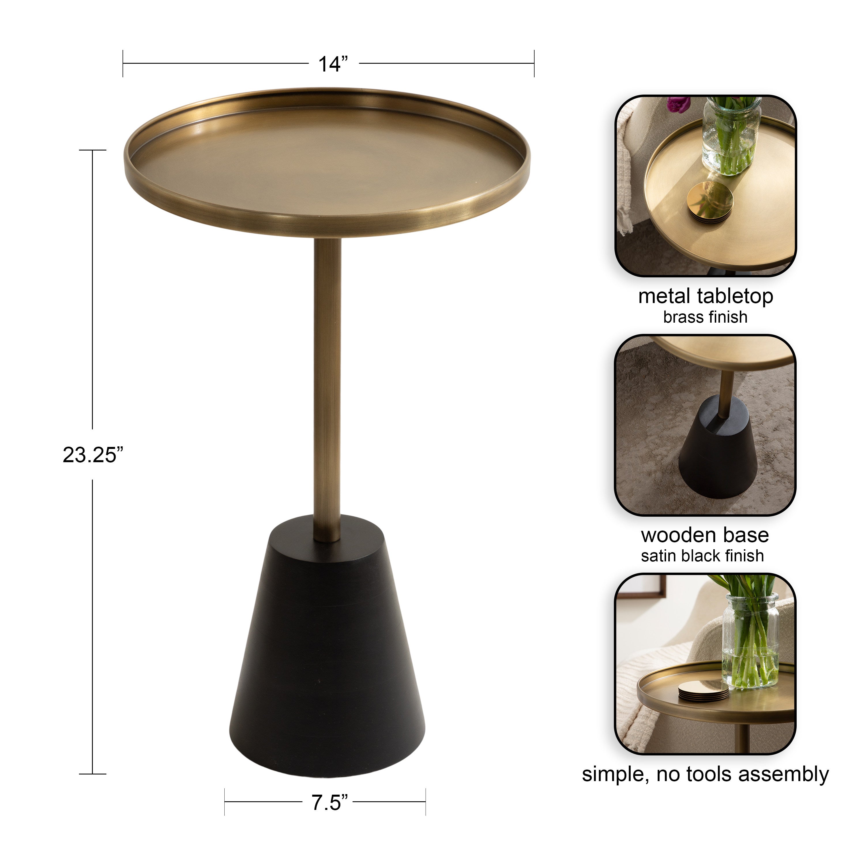 Side Table Gold Black 14x14x24 2