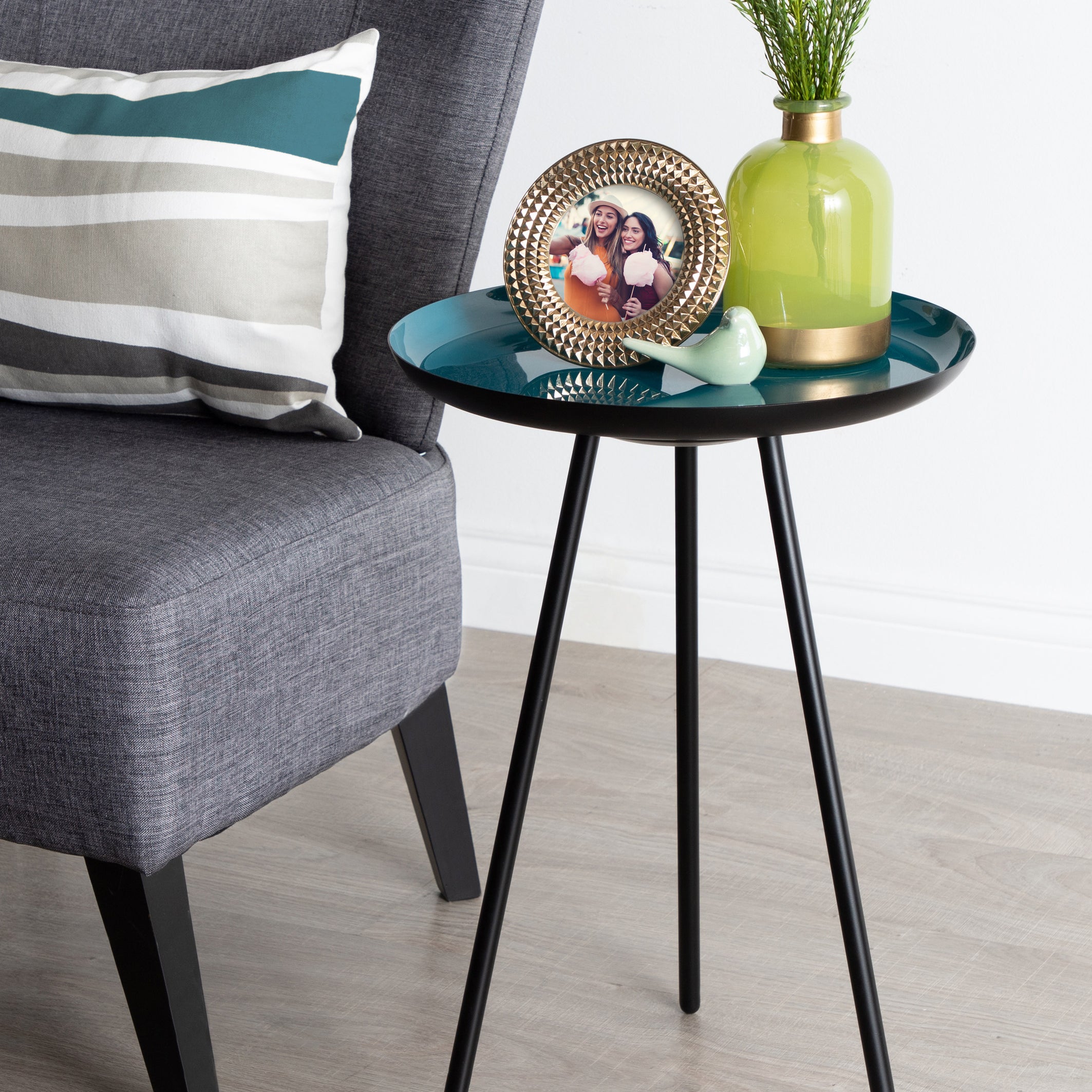 Side Table 15x15x22.5 Teal Black 5