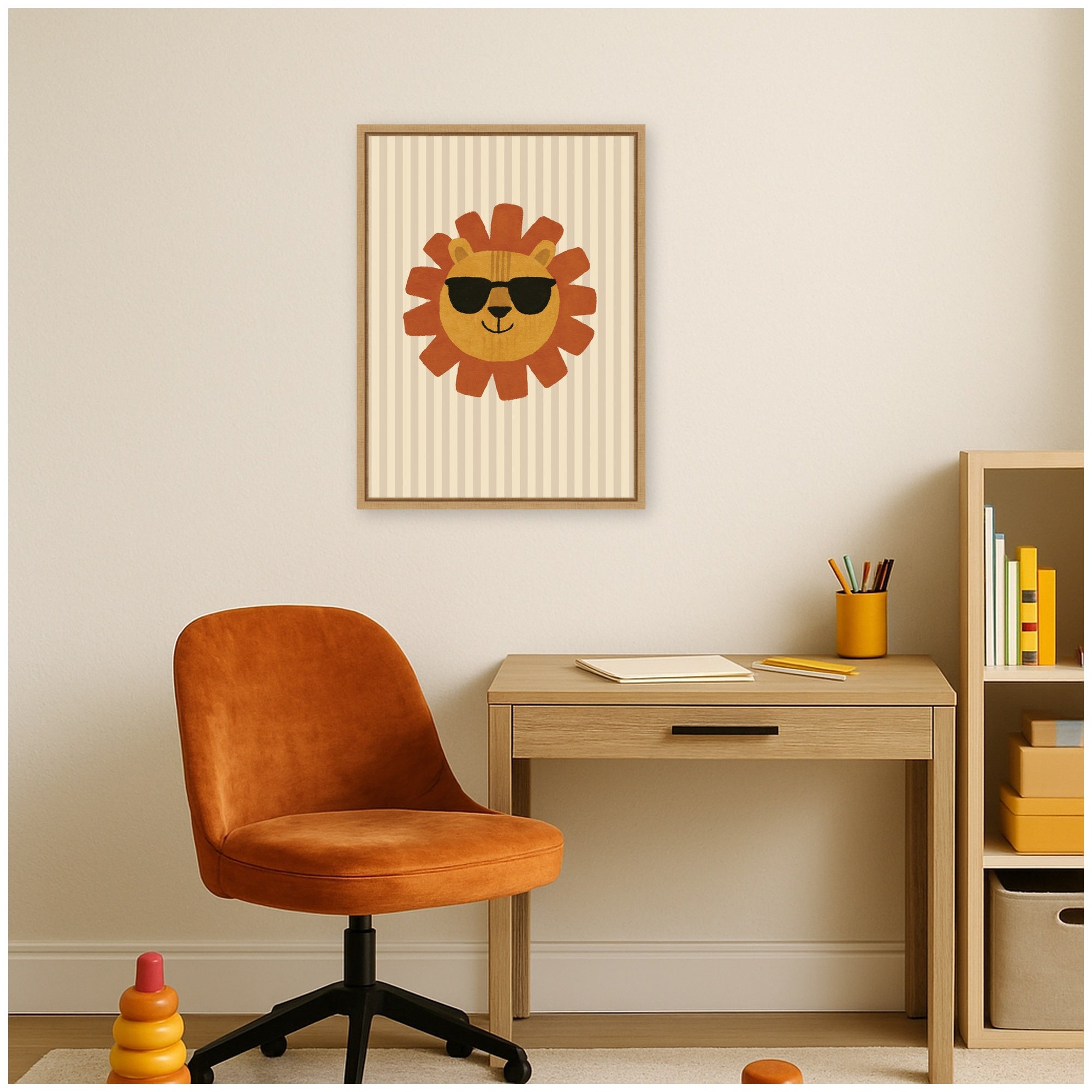 Cool Lion Rolled Poster Sunglasses by Laura Moss Framed Canvas Wall Art Print