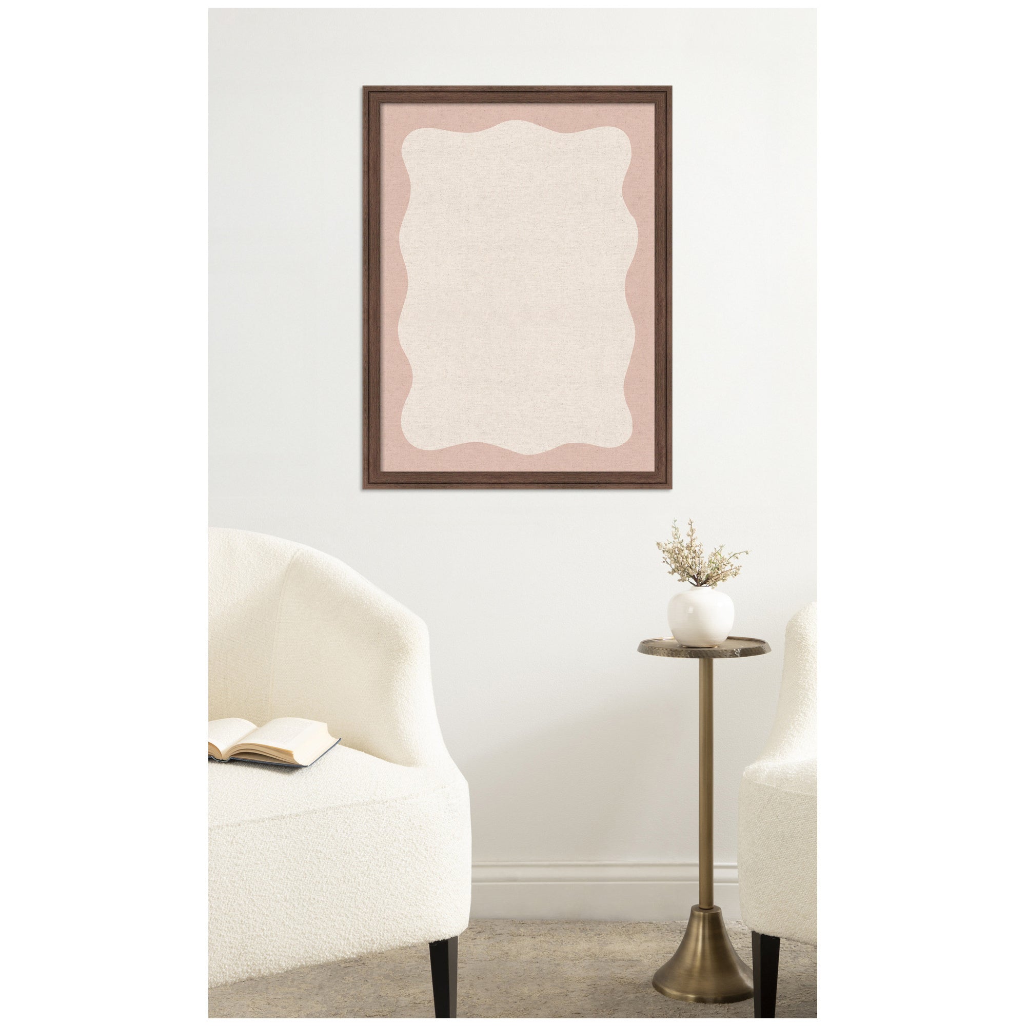 Framed Fabric Pinboard Wavy Linen Light and Pink Wall Organization