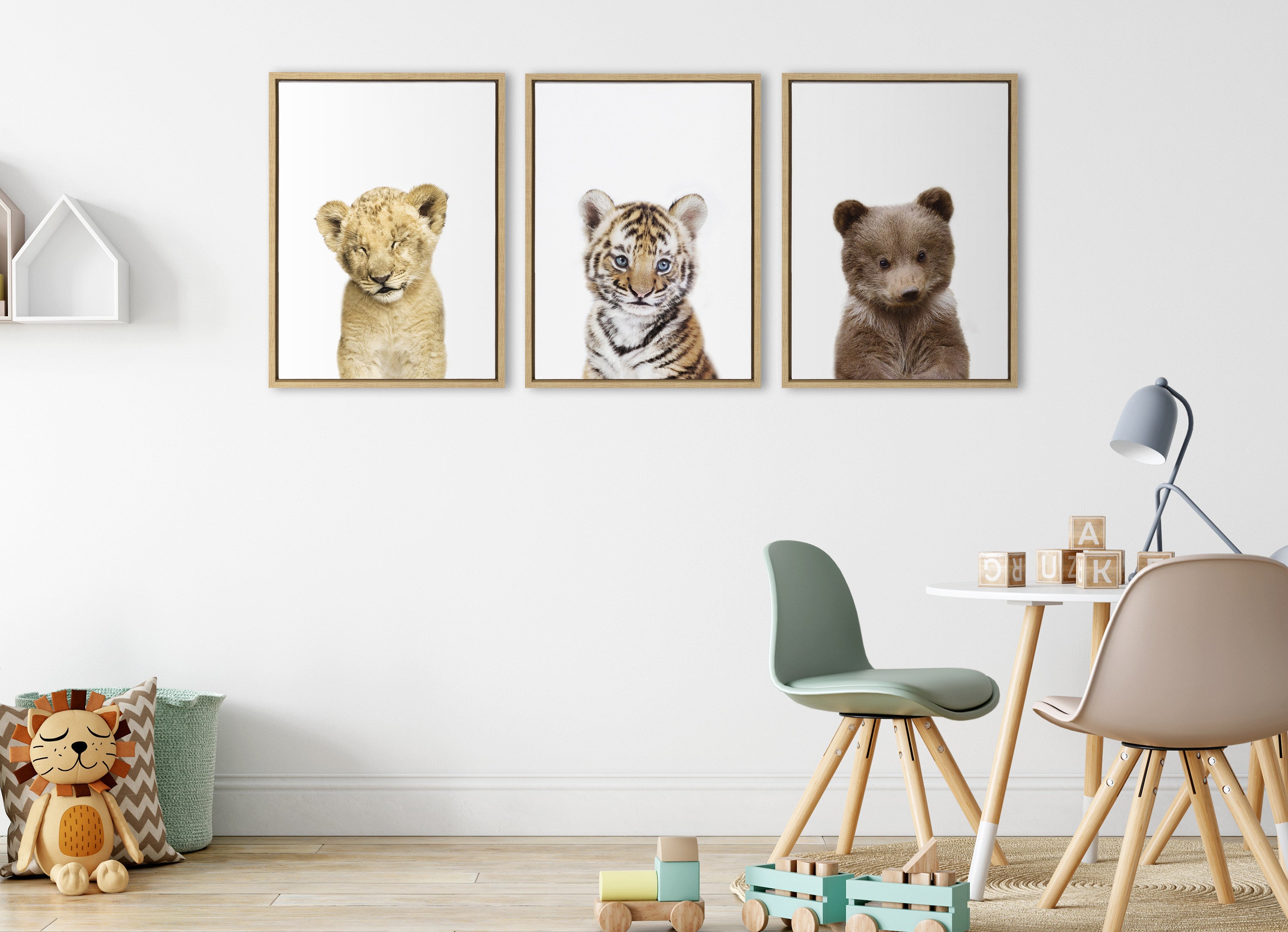 Sylvie Lions and Tigers and Bears Framed Canvas Art Set by Amy Peterson Art Studio