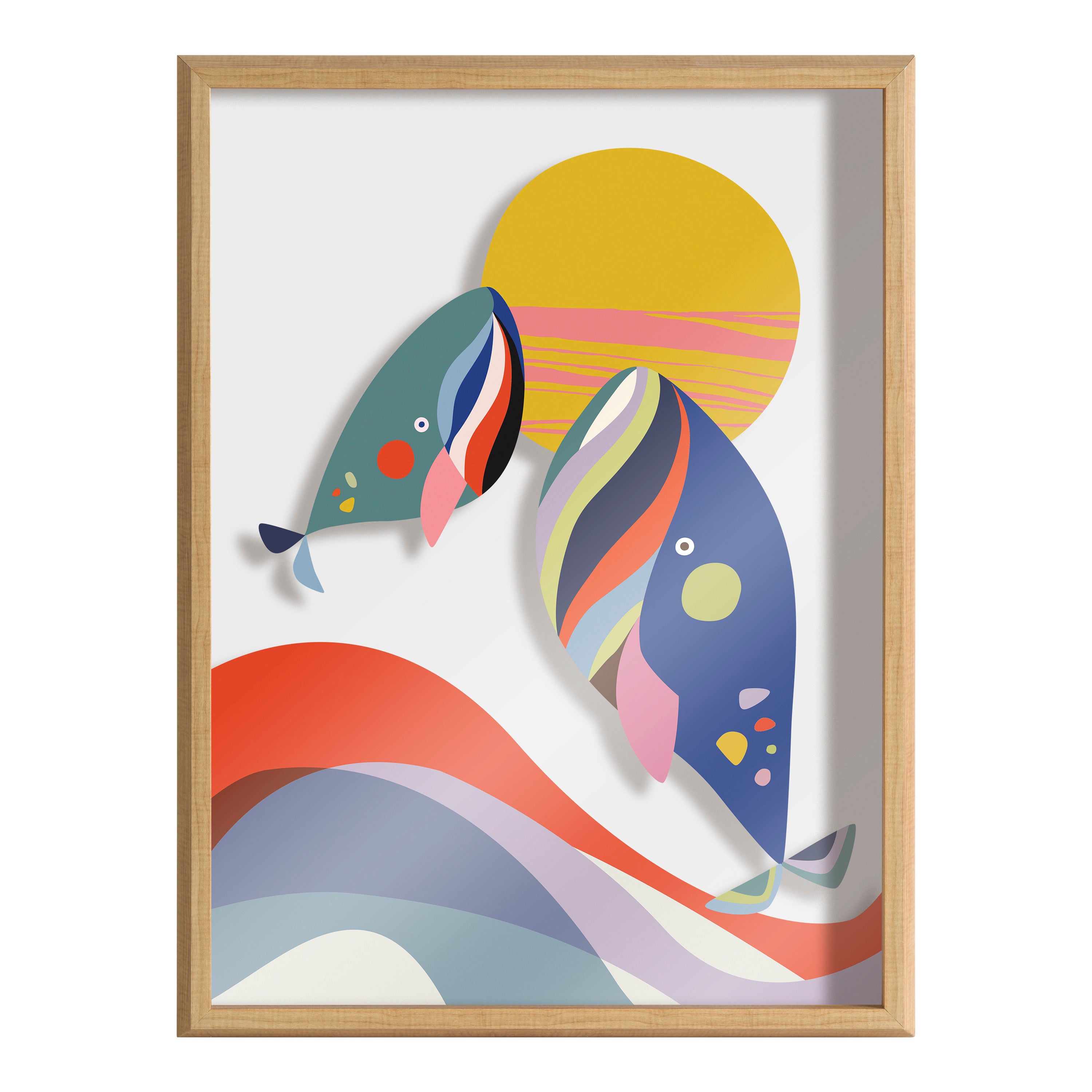 Blake Modern Colorful Whales Framed Printed Glass by Rachel Lee of My Dream Wall