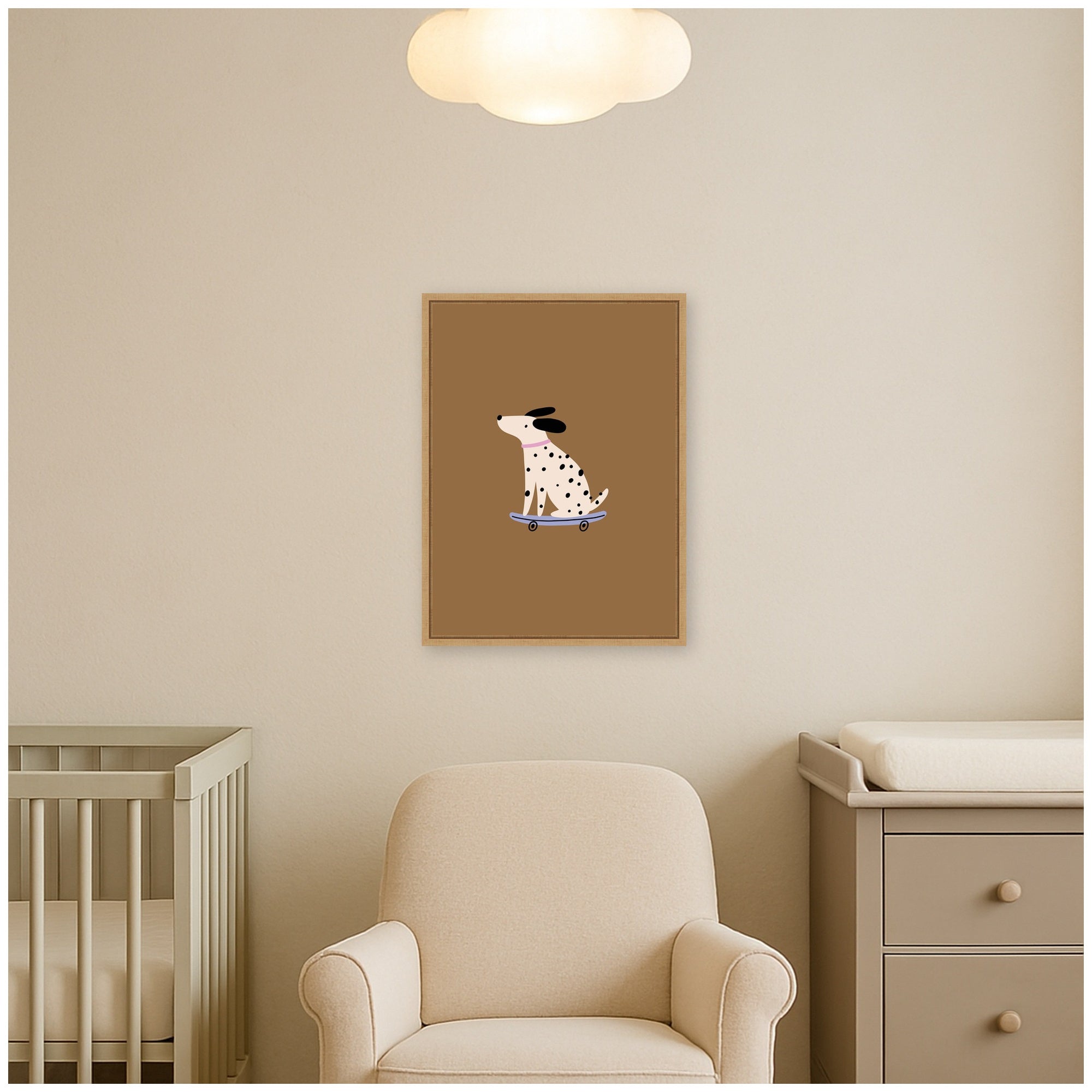Dalmatian Dog on Skateboard by Laura Moss Framed Canvas Wall Art Print