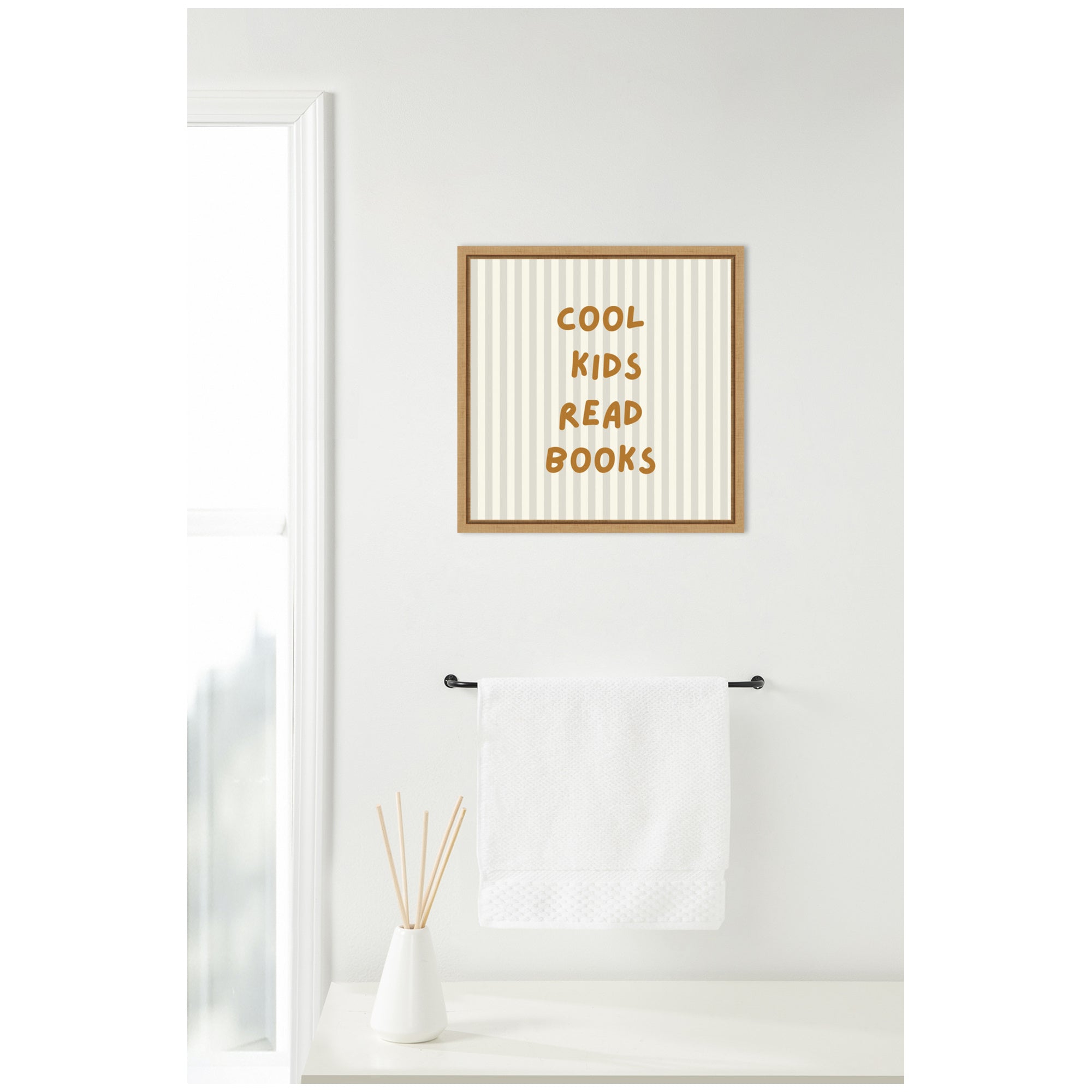 Cool Kids Read Books Stripes Square by Laura Moss Framed Canvas Wall Art Print